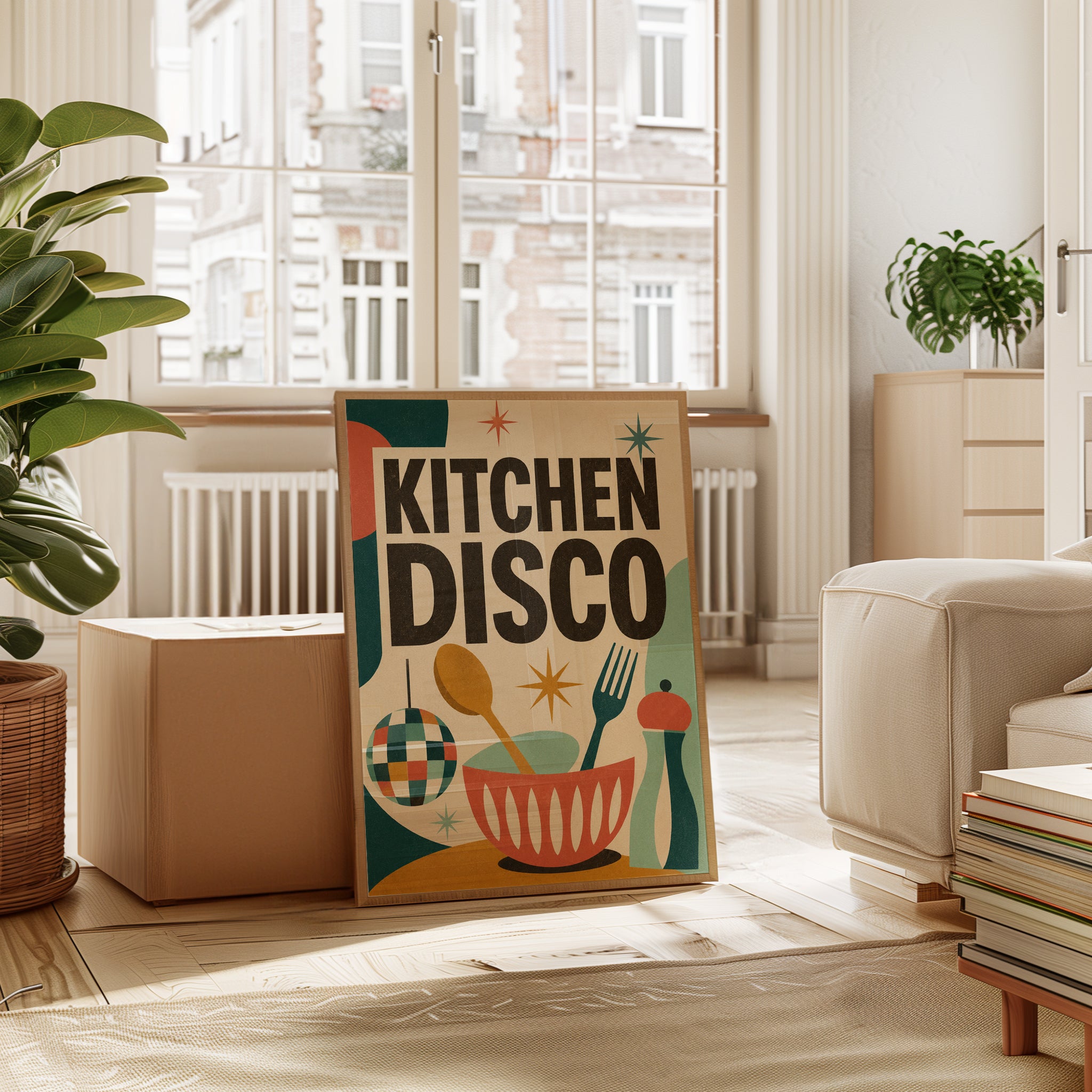 Kitchen Disco Retro Wall Art: Mid-Century Modern Typography Print - interior