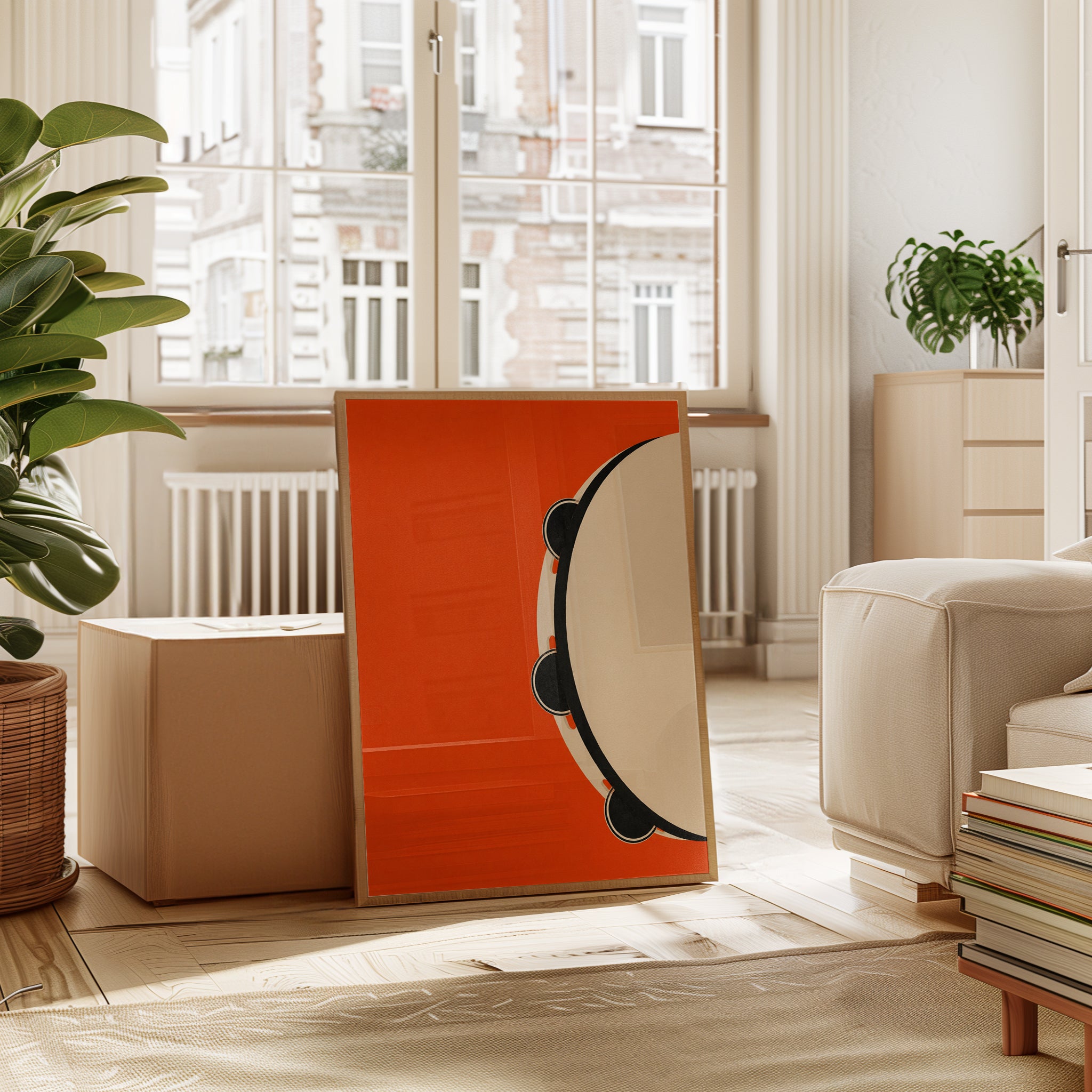 Tambourine Art Print: Bold Orange Minimalist Music Poster - interior