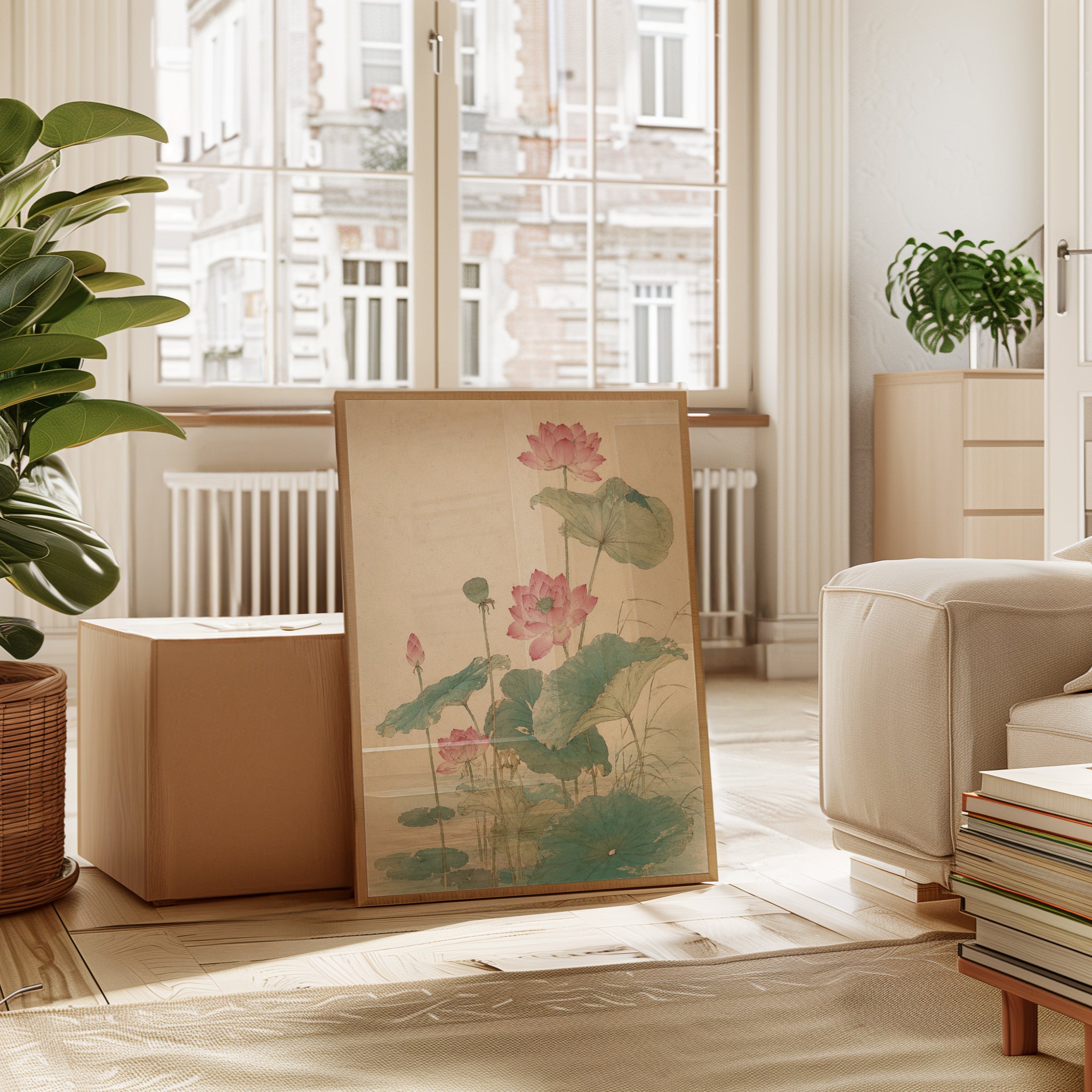 Pink Lotus Botanical Print: Vintage Japanese Watercolor Art - interior