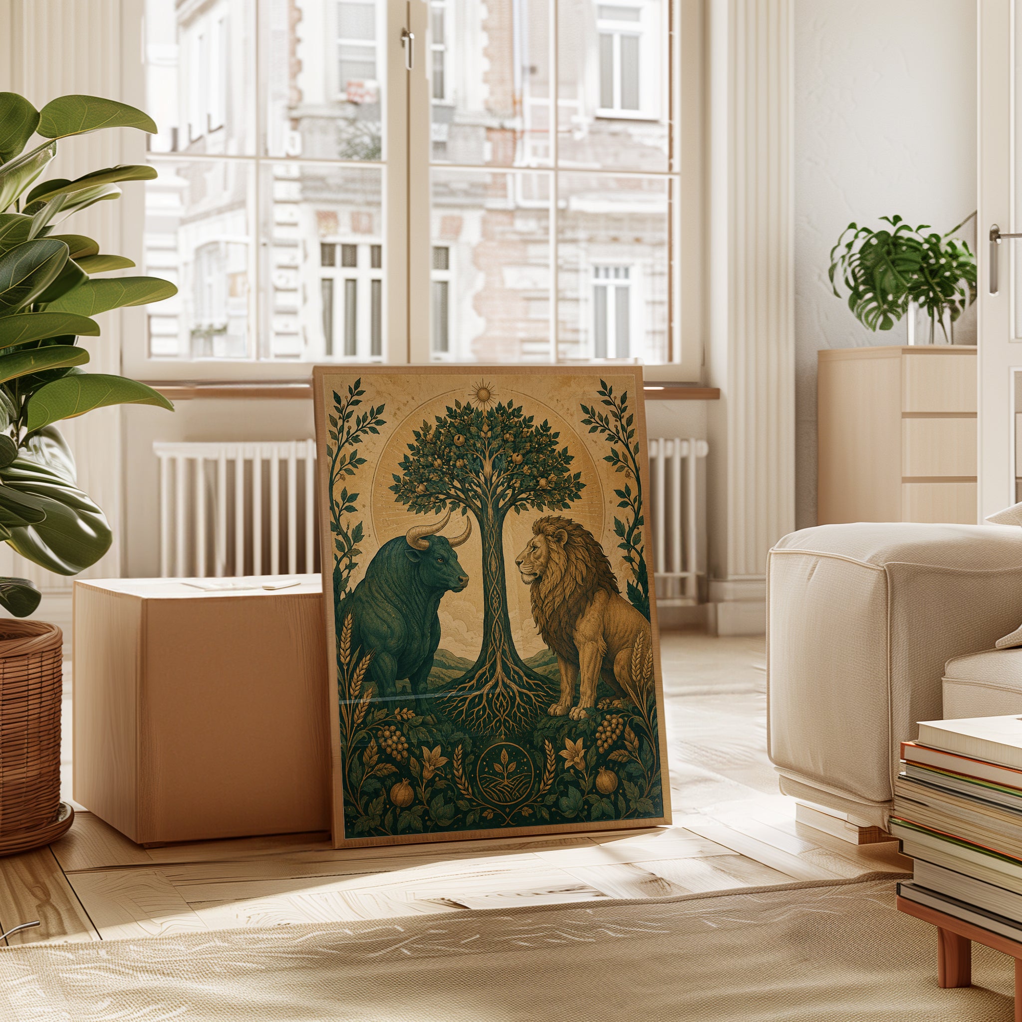 Tree of Life Wall Art – Lion and Bull Print - interior