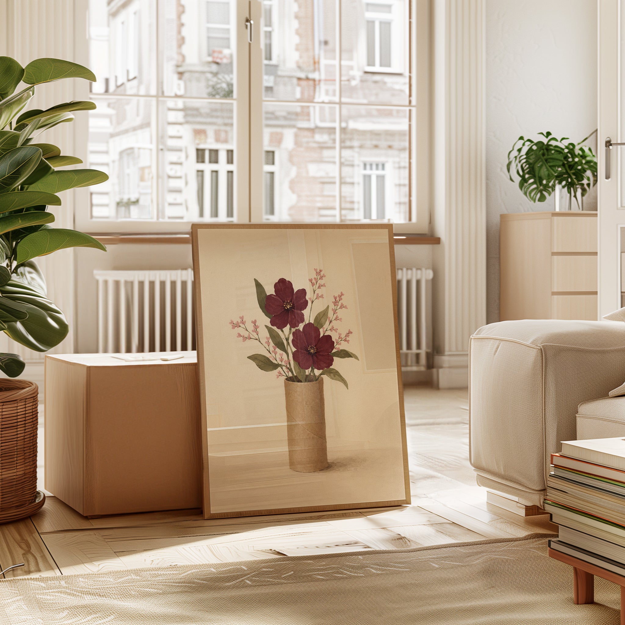 Burgundy Floral Vase Print - interior