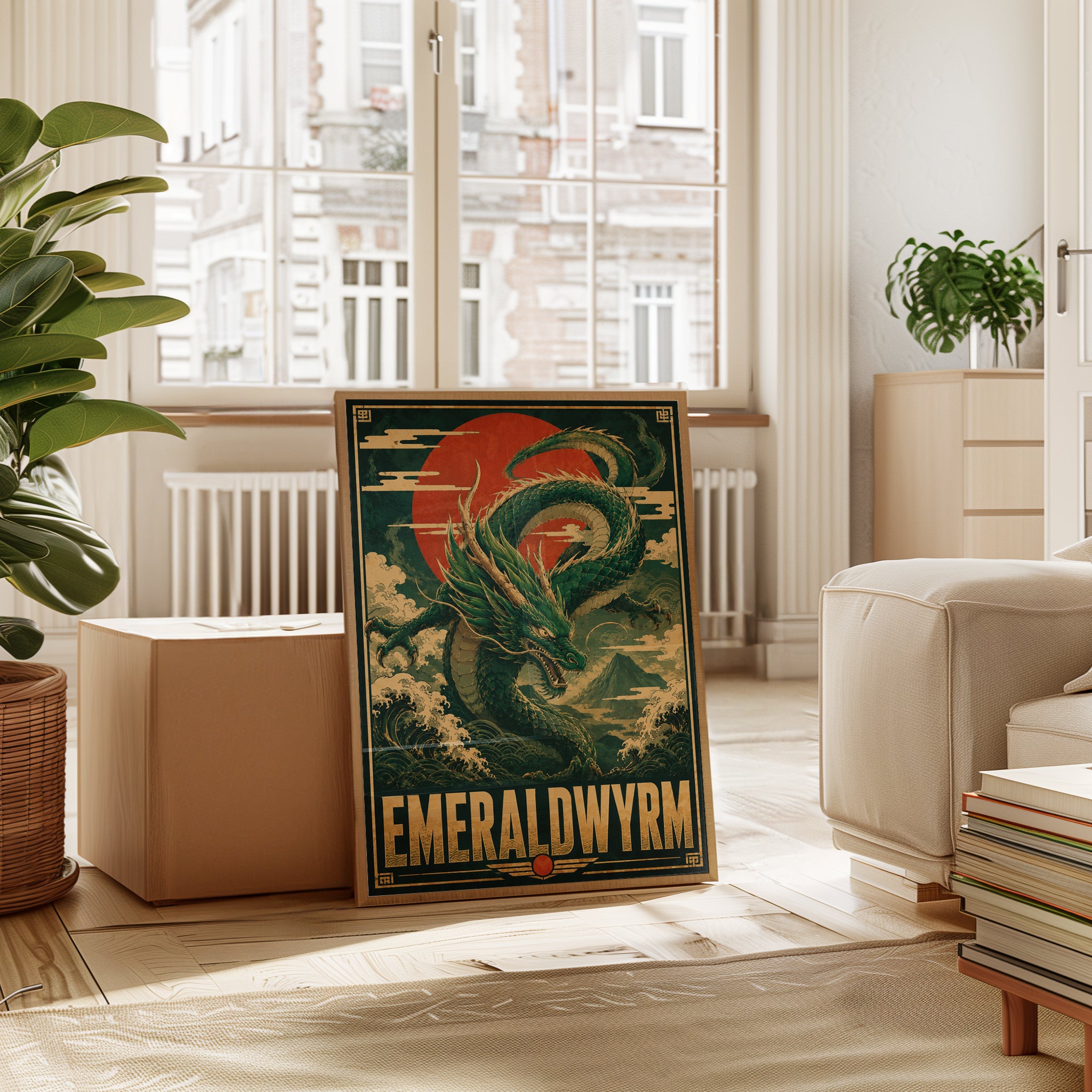 Japanese Dragon Art Print: Vintage Mythology Poster - interior