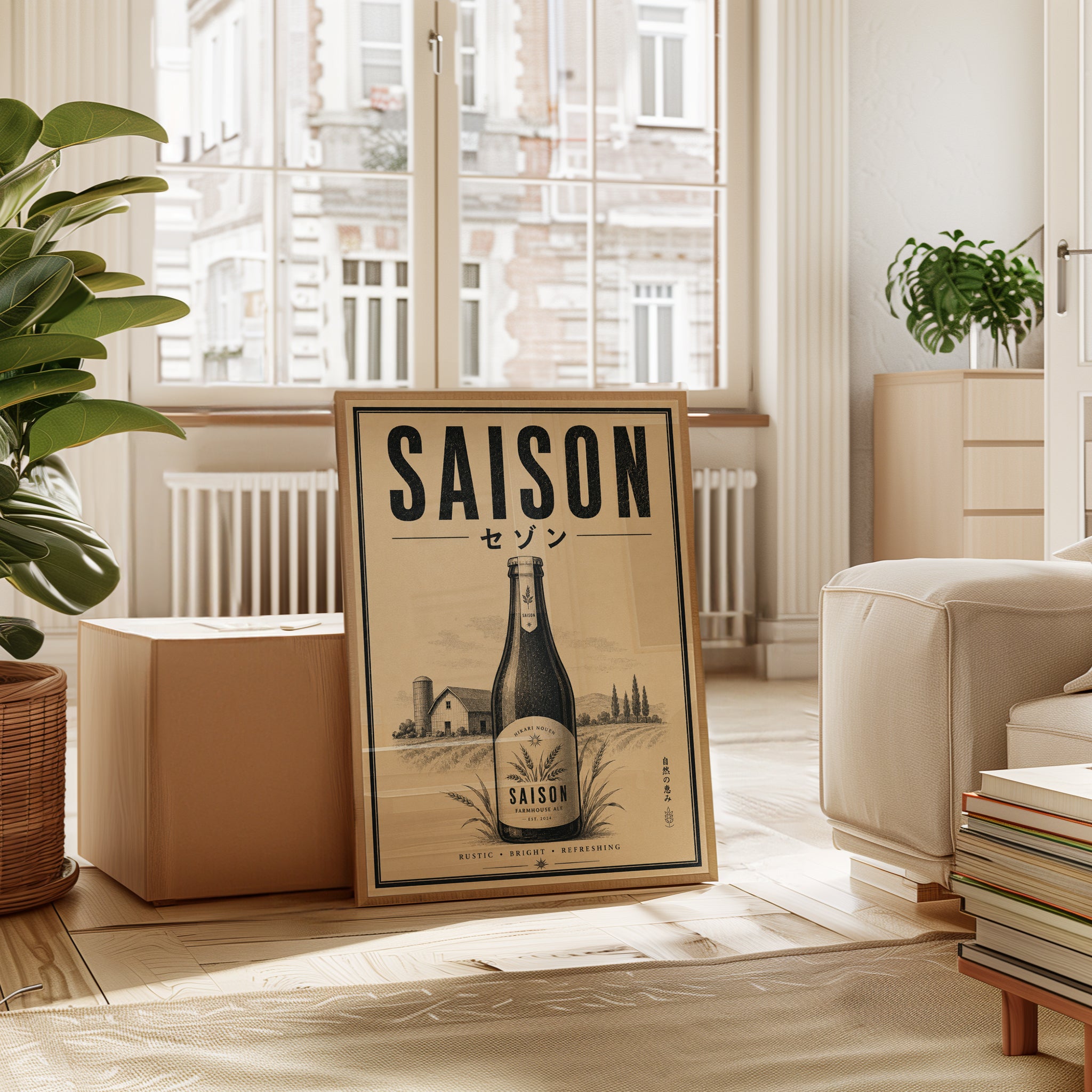 Saison Farmhouse Ale Poster: Vintage Japanese Beer Label Design - interior