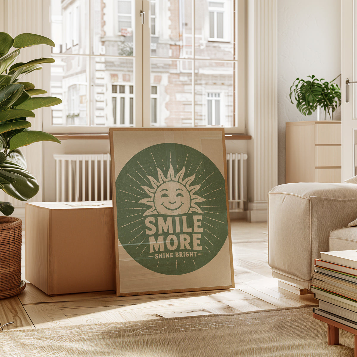 Retro Sun Motivational Print – Sage Green - interior