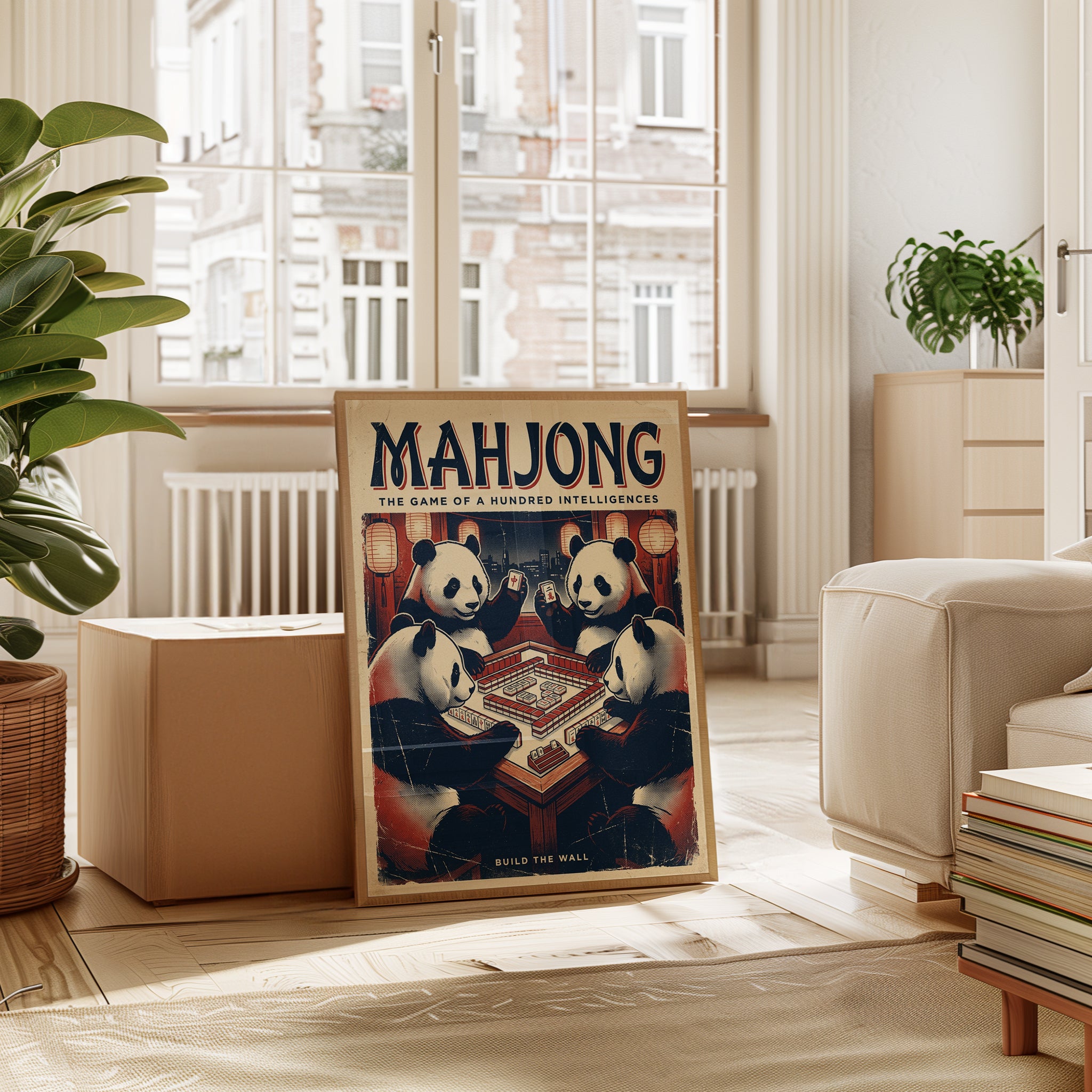 Mahjong Pandas Art Print: Vintage Chinese Game Poster - interior