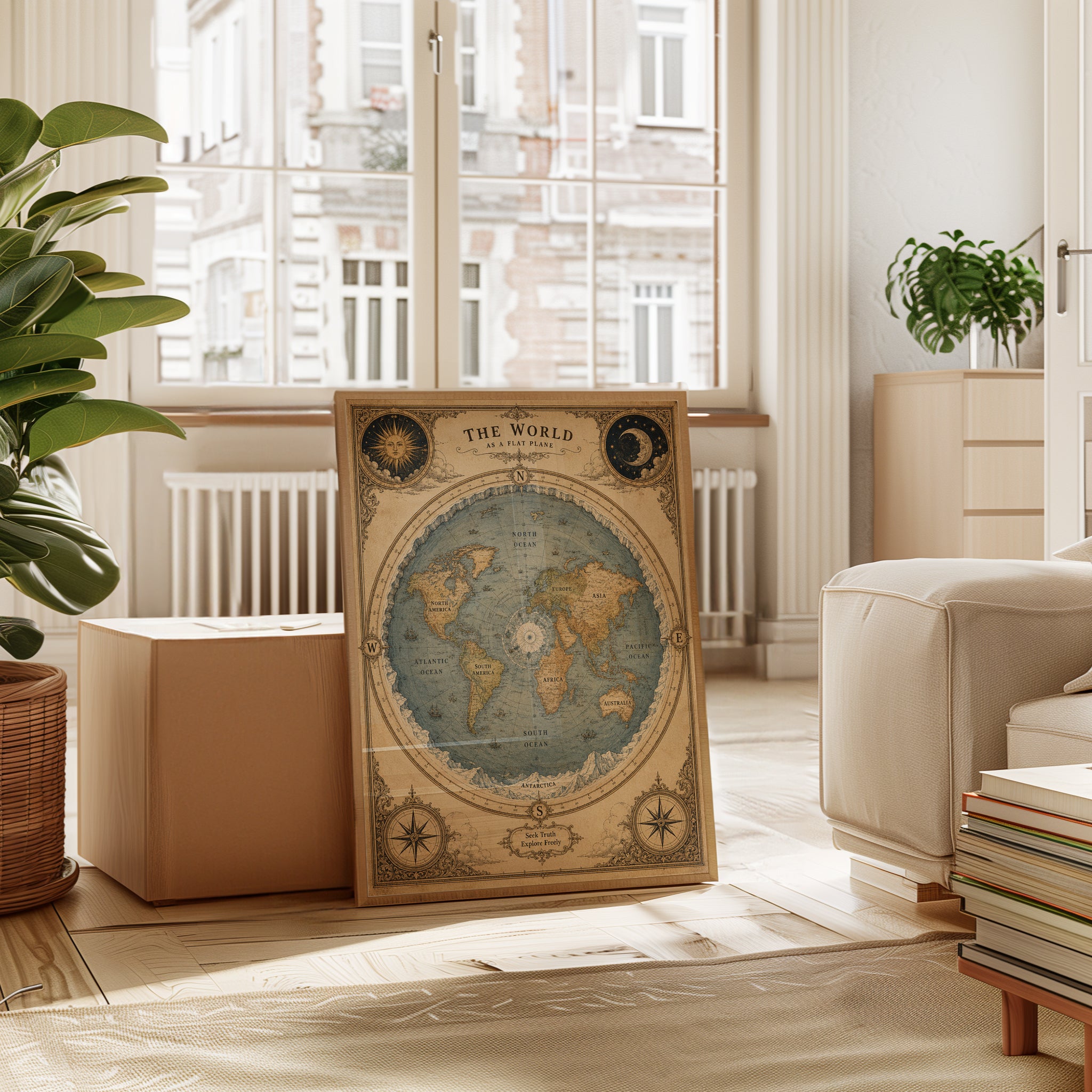 Flat Earth Map Poster – Vintage World Map Print - interior