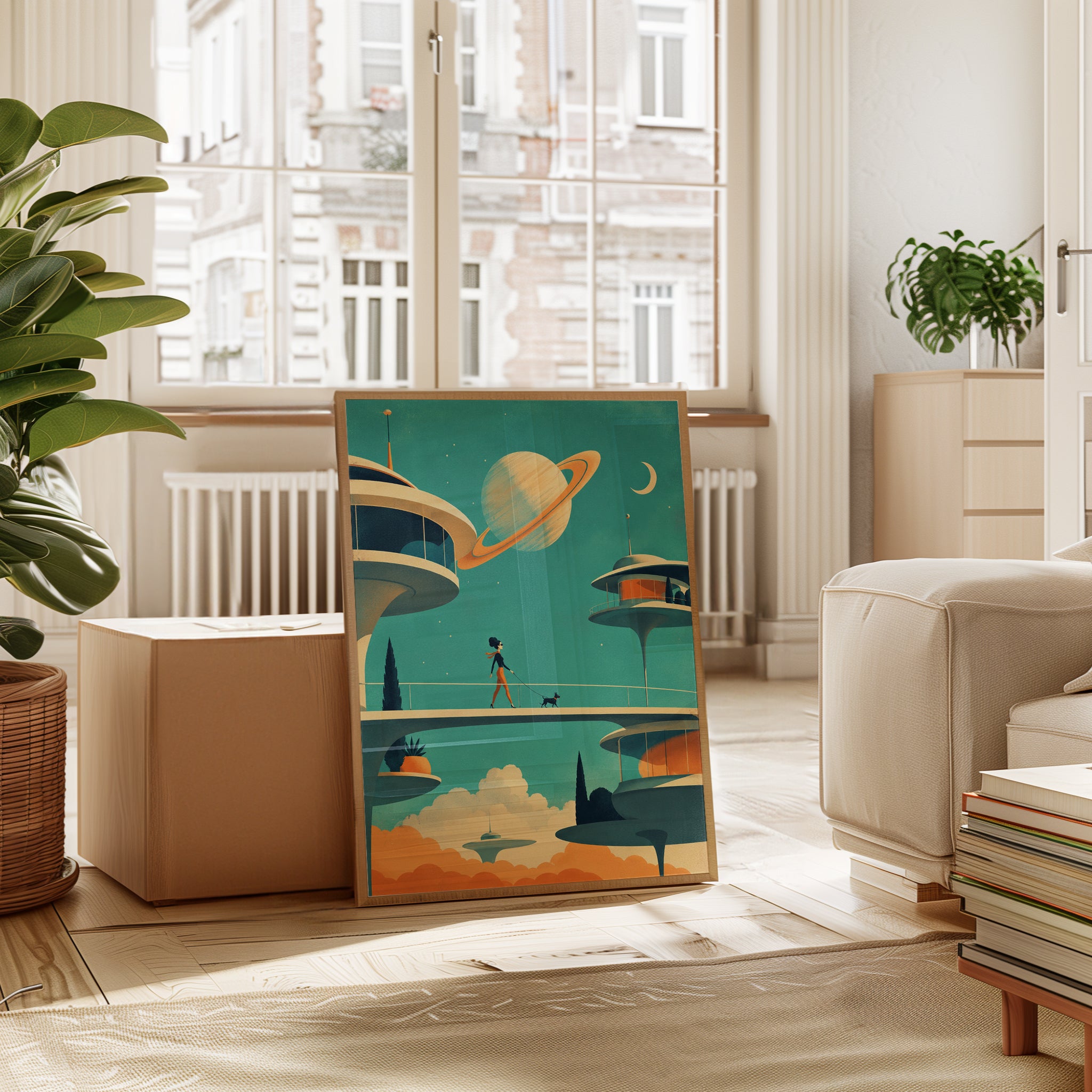 Retro Space Wall Art – Mid Century Modern Print - interior
