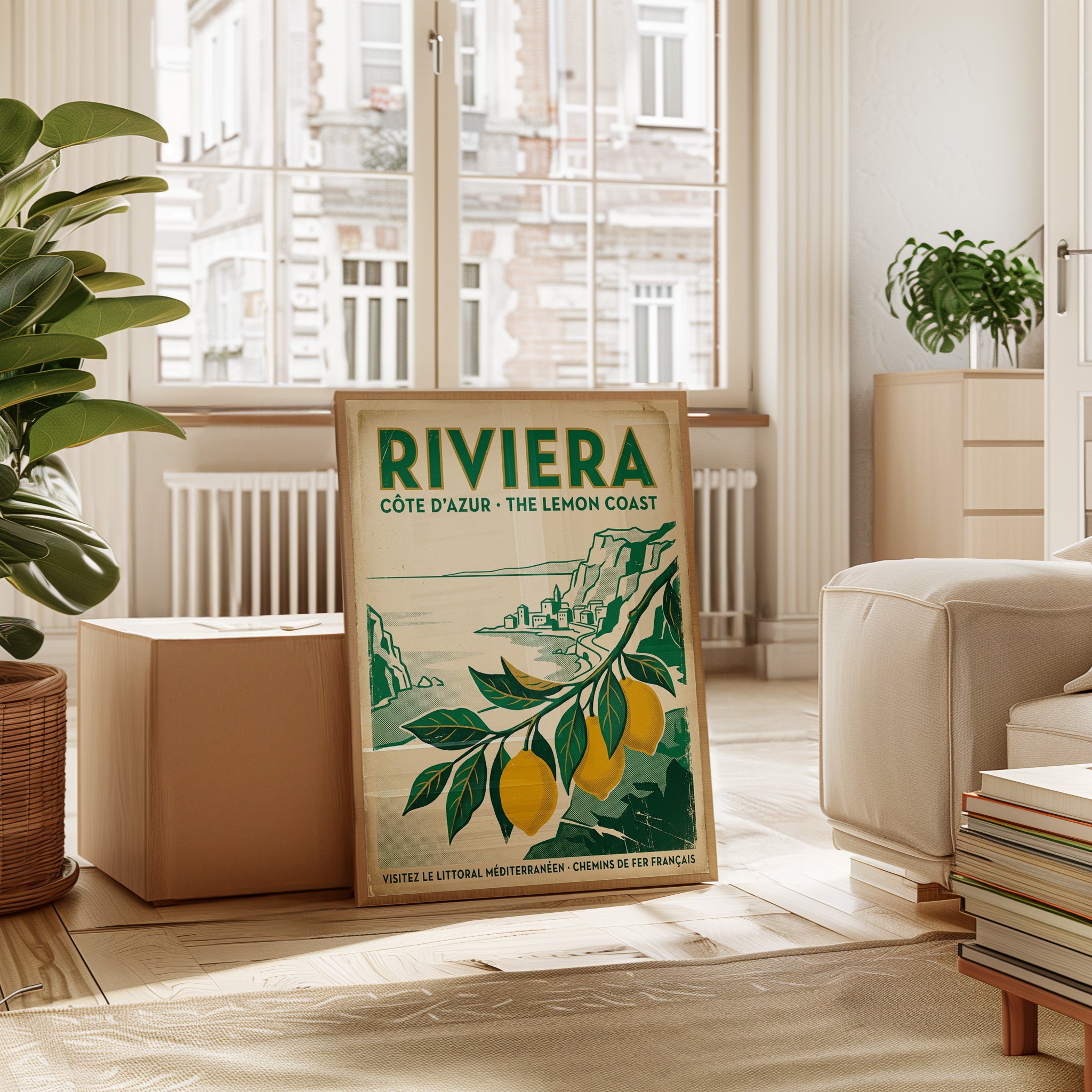 Riviera Travel Poster – French Côte d'Azur Lemon Coast Retro Art - interior