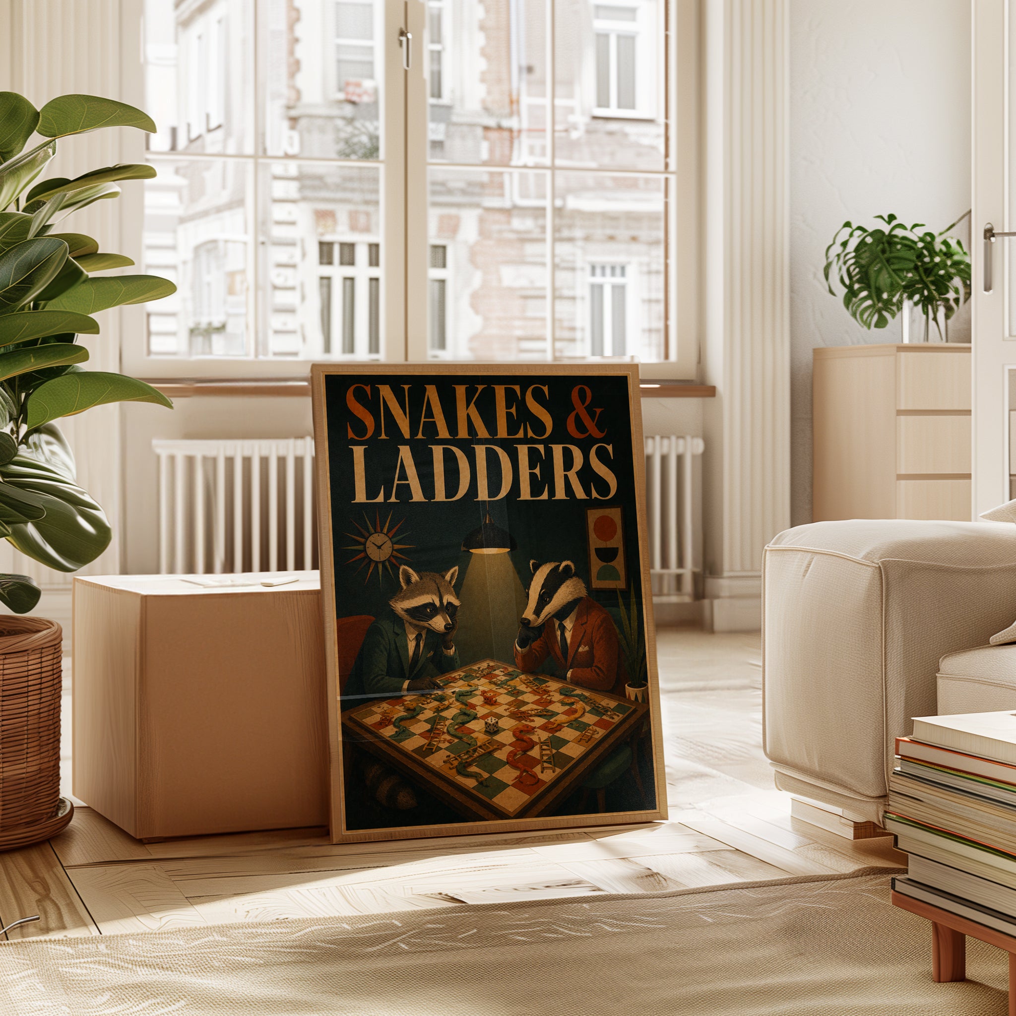Snakes and Ladders Art Print: Whimsical Animals - interior