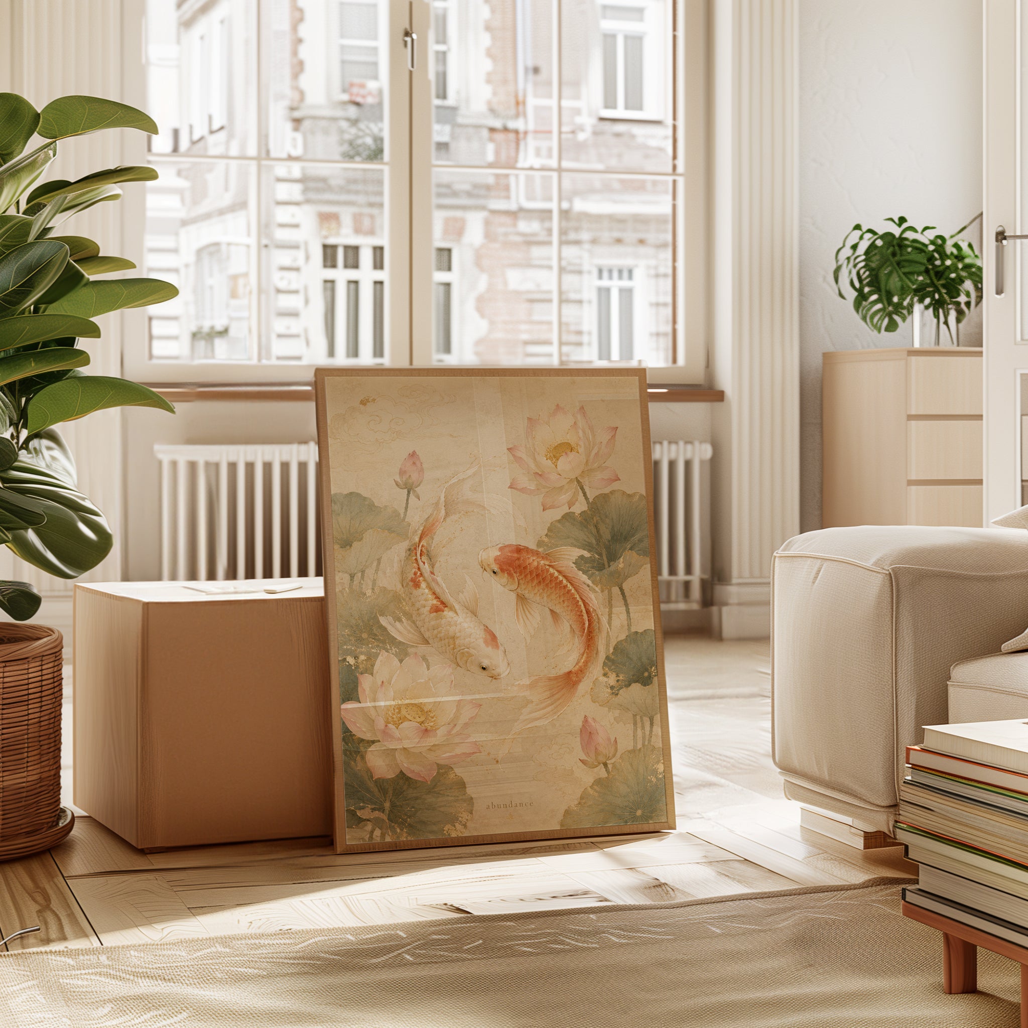 Koi Fish Lotus Flower Print - interior