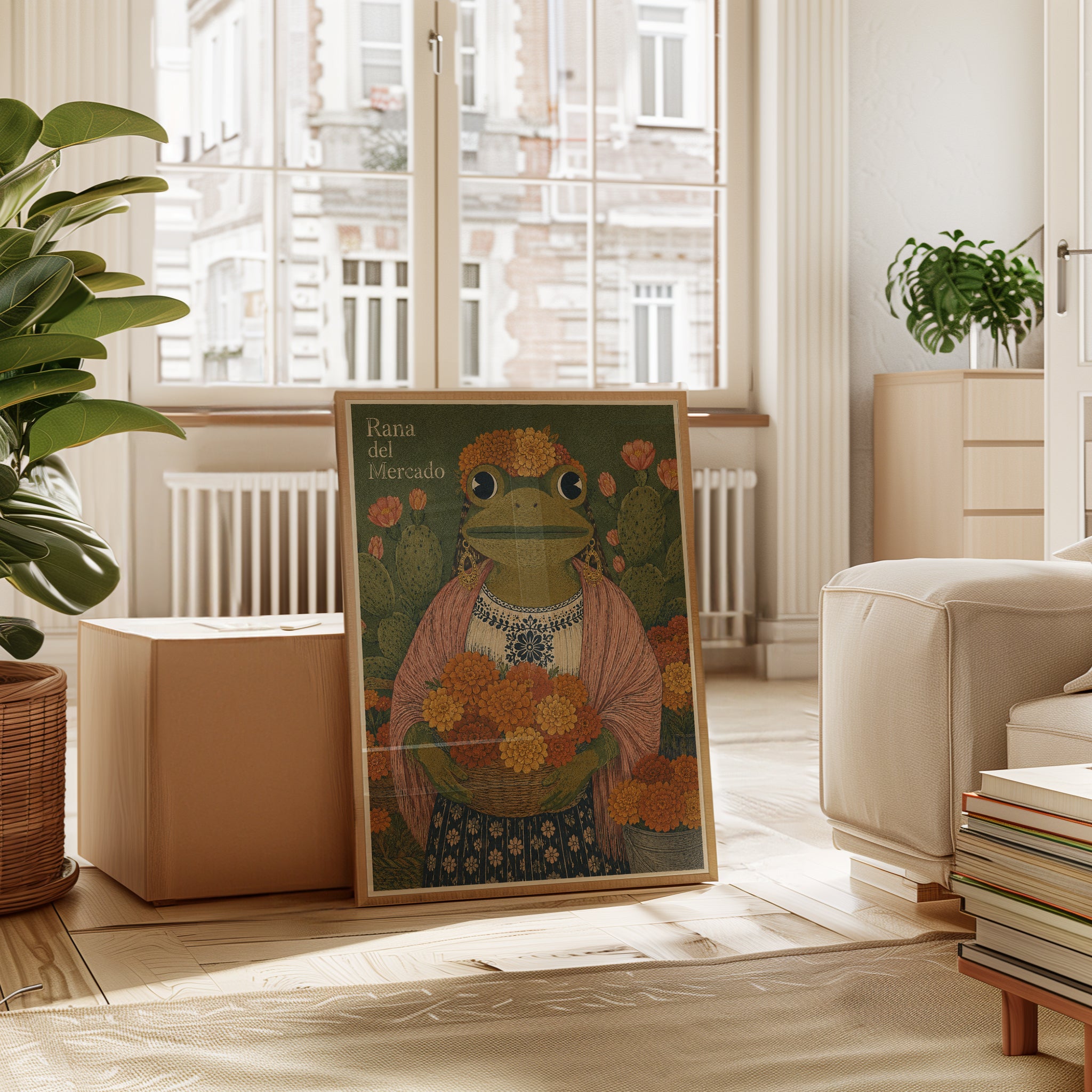 Folk Art Frog Print – Mexican Botanical Wall Art - interior