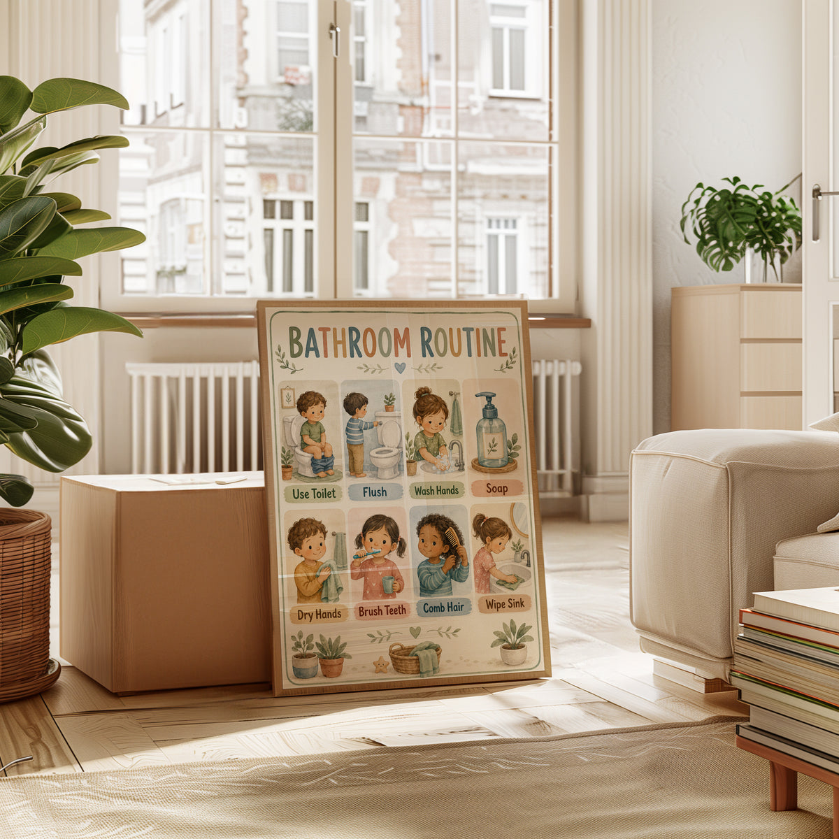 Bathroom Routine Poster: Educational Kids' Hygiene Chart - interior