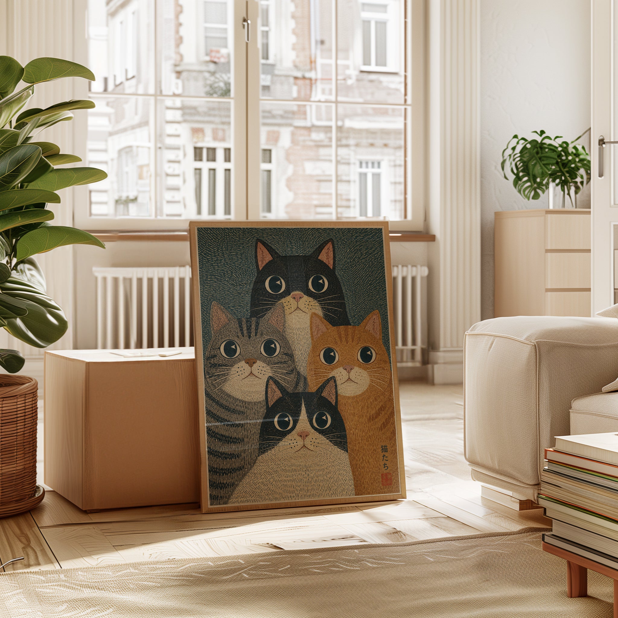 Japanese Folk Art Cat Print - interior