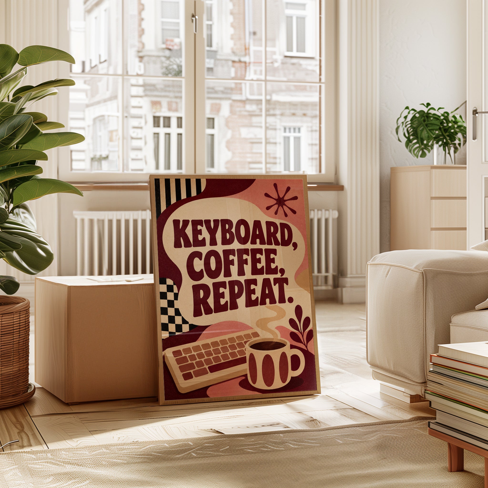 Keyboard Wall Art: Retro Coffee Design - interior