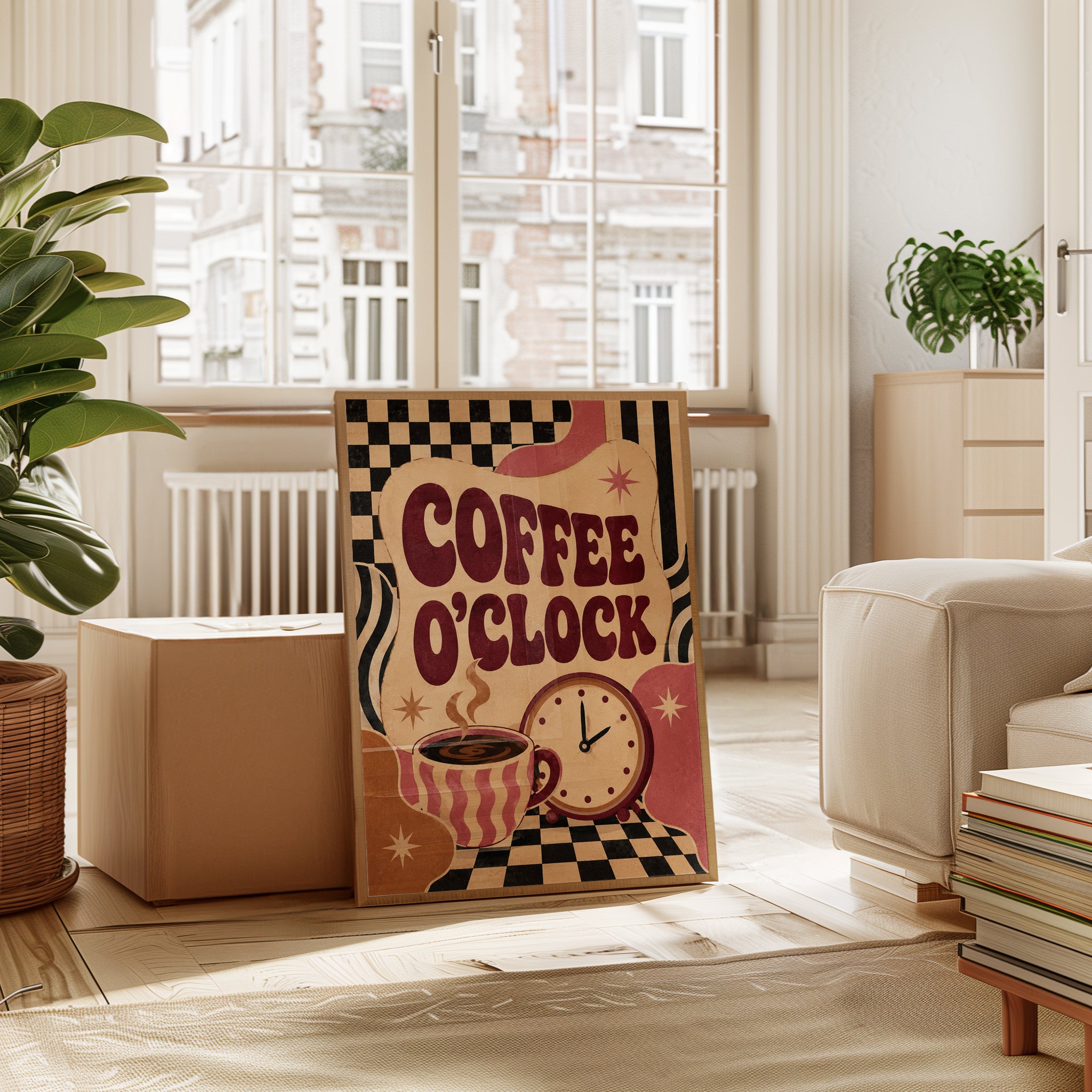 Coffee O'Clock Retro Kitchen Print: Mid-Century Typography Art - interior