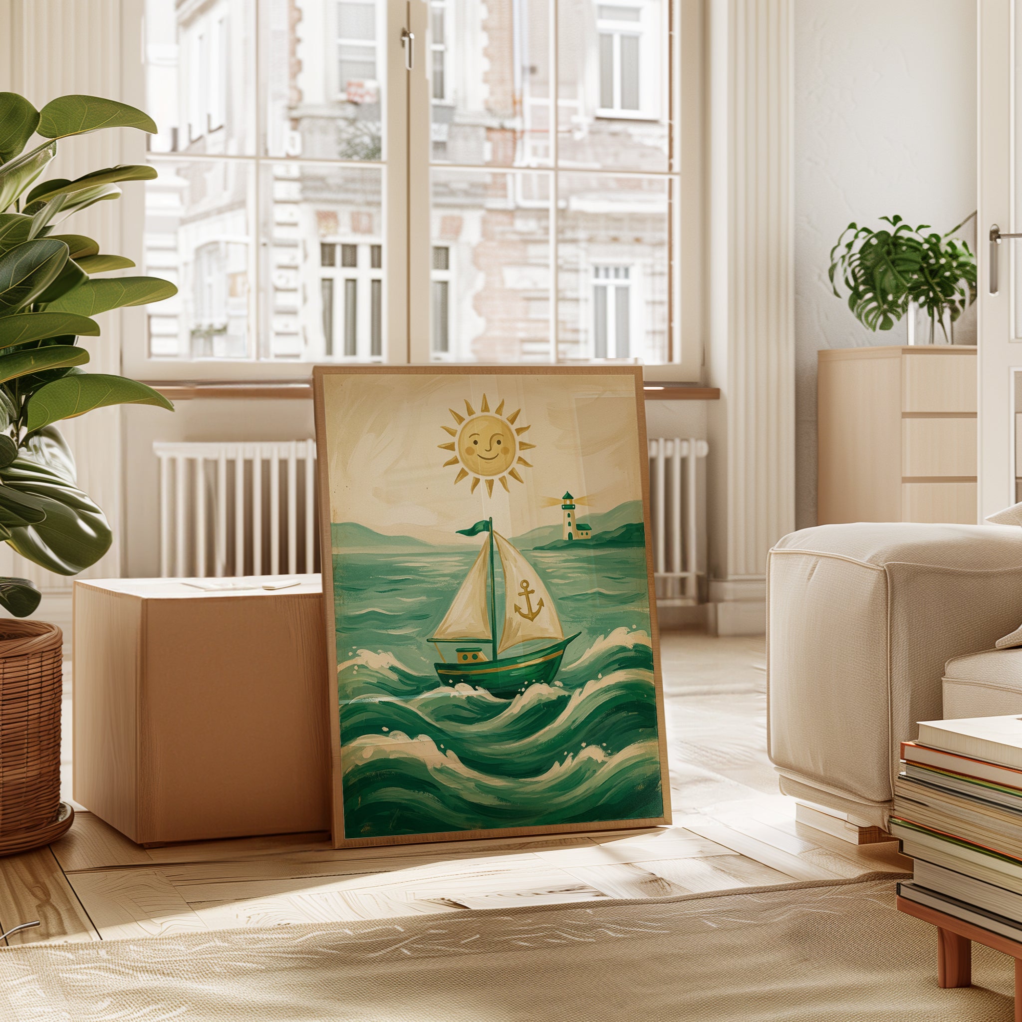 Whimsical Sailboat Print — Cheerful Nautical Illustration - interior