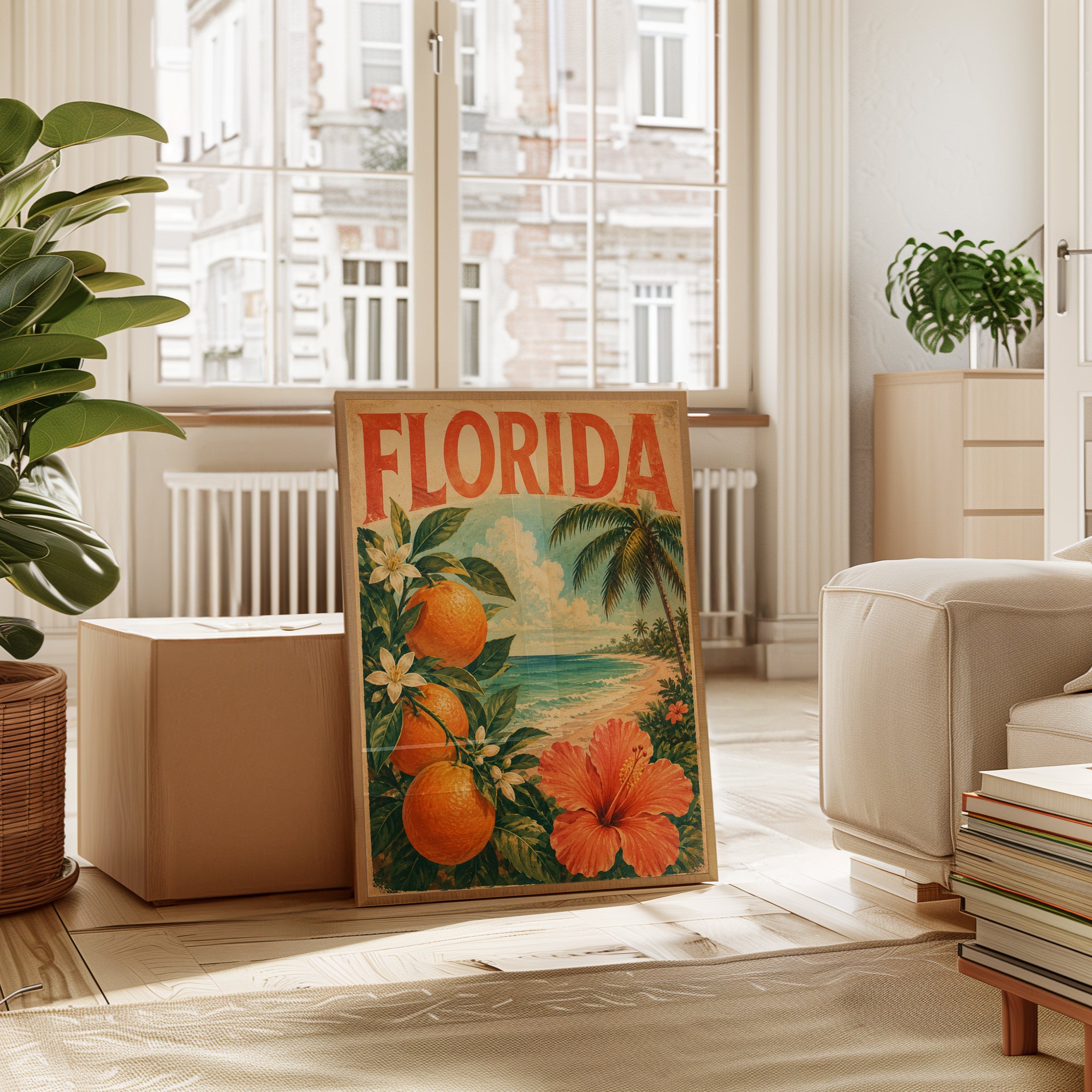 Florida Oranges Travel Poster: Vintage Tropical Beach Art Print - interior
