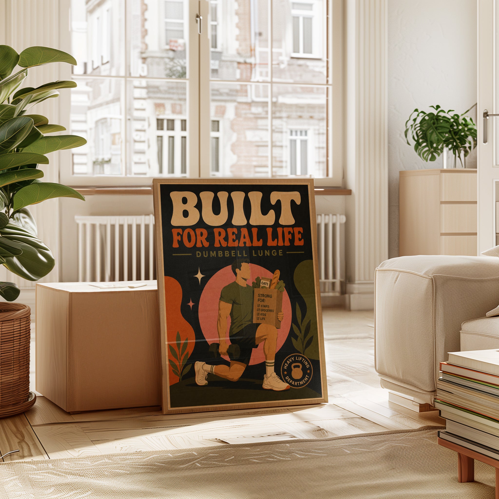 Retro Fitness Motivation Poster: Built for Real Life Gym Art - interior