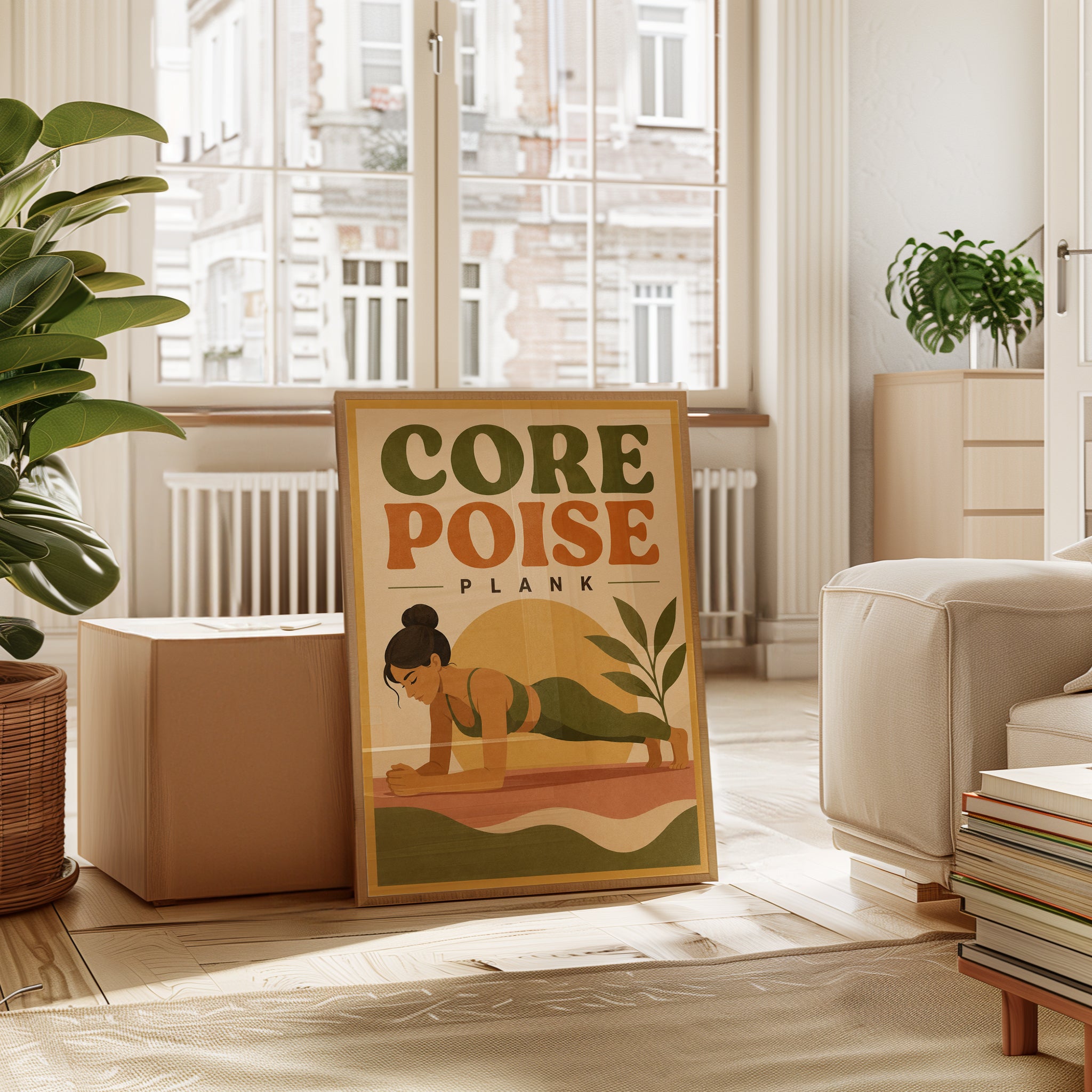 Vintage Yoga Print: Plank Pose Fitness Art (Home Gym & Studio) - interior