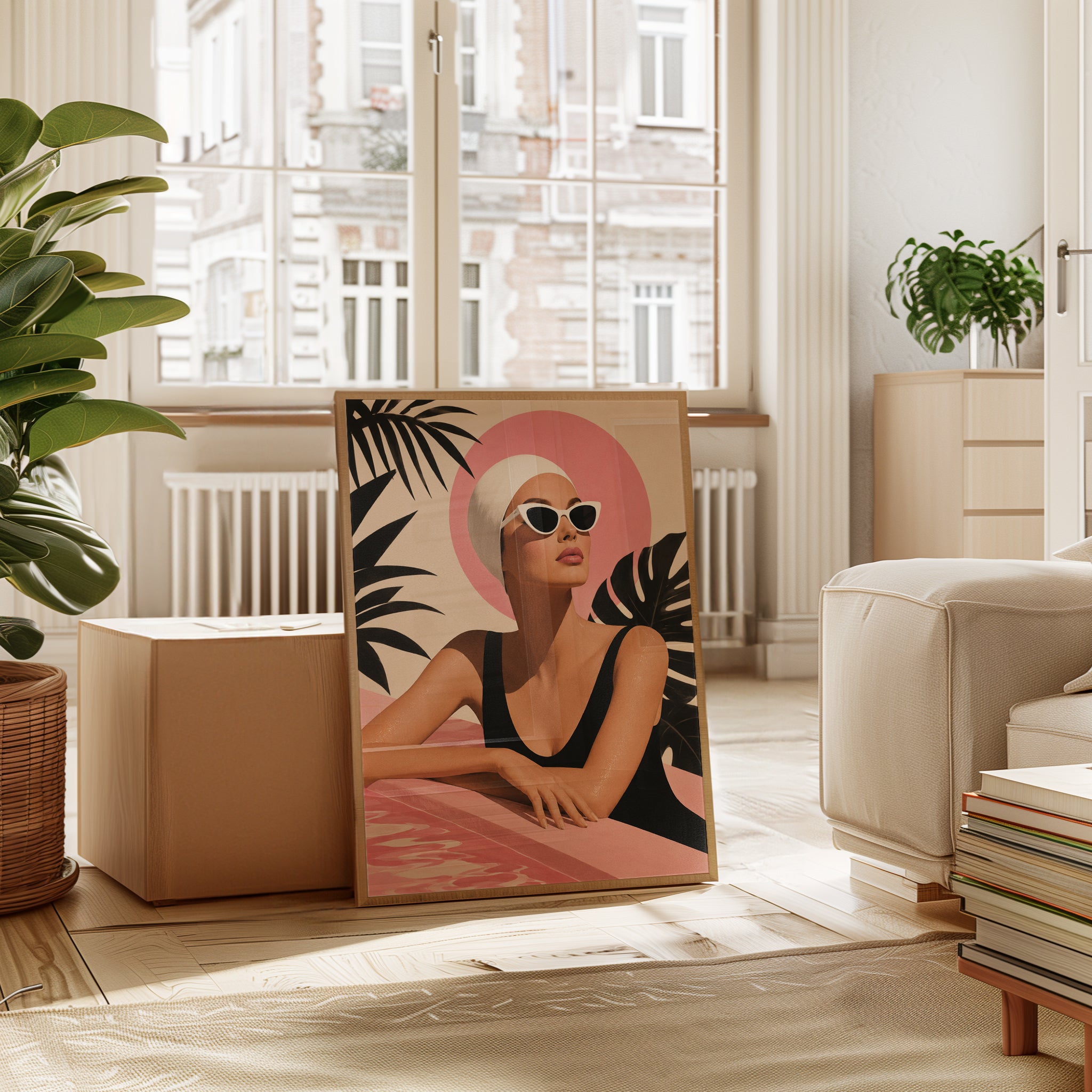 Retro Poolside Fashion Print: Mid-Century Modern Summer Art - interior