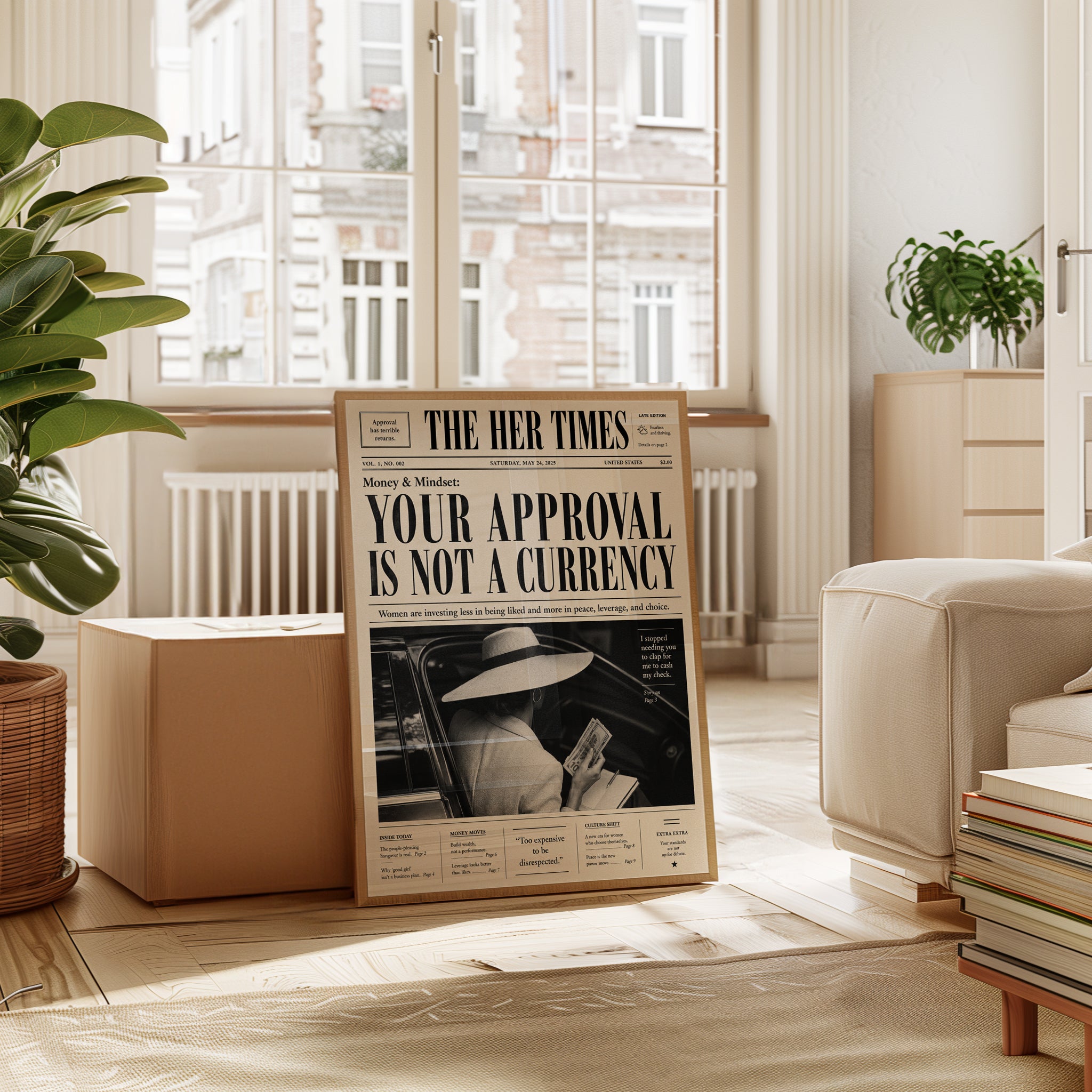 Vintage Newspaper Wall Art: Your Approval Is Not A Currency - interior