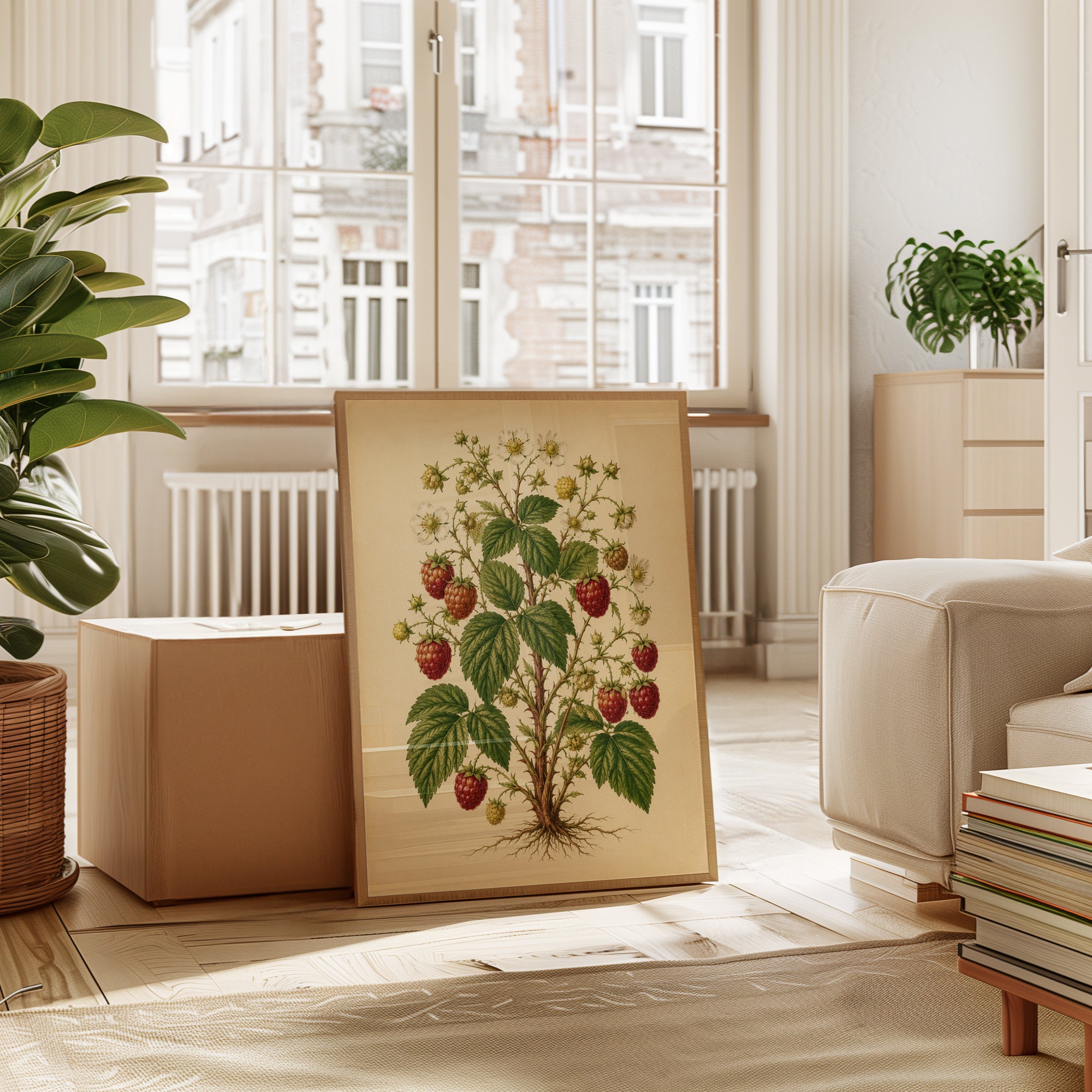 Vintage Botanical Raspberry Print — Antique Fruit Illustration - interior