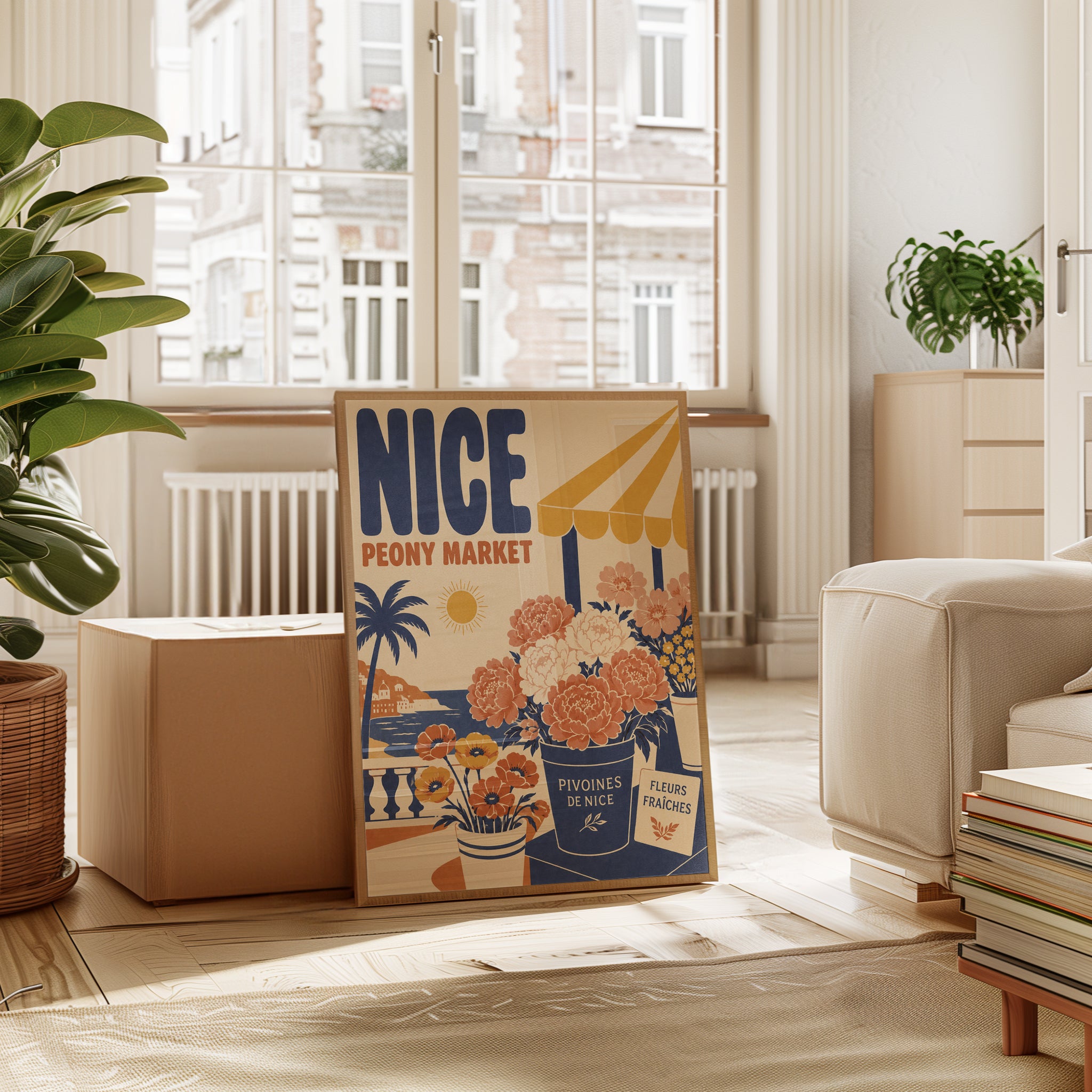 Vintage Nice France Poster: Peony Market - interior