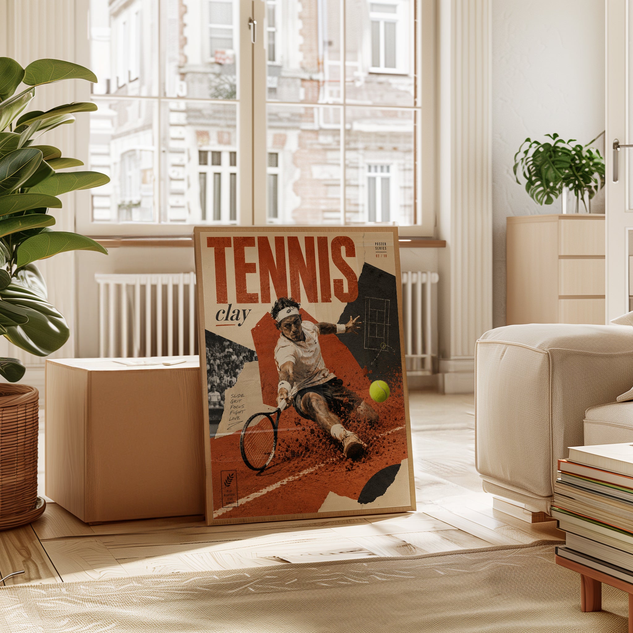 Vintage Tennis Poster: Clay Court Sports Collage Wall Art - interior