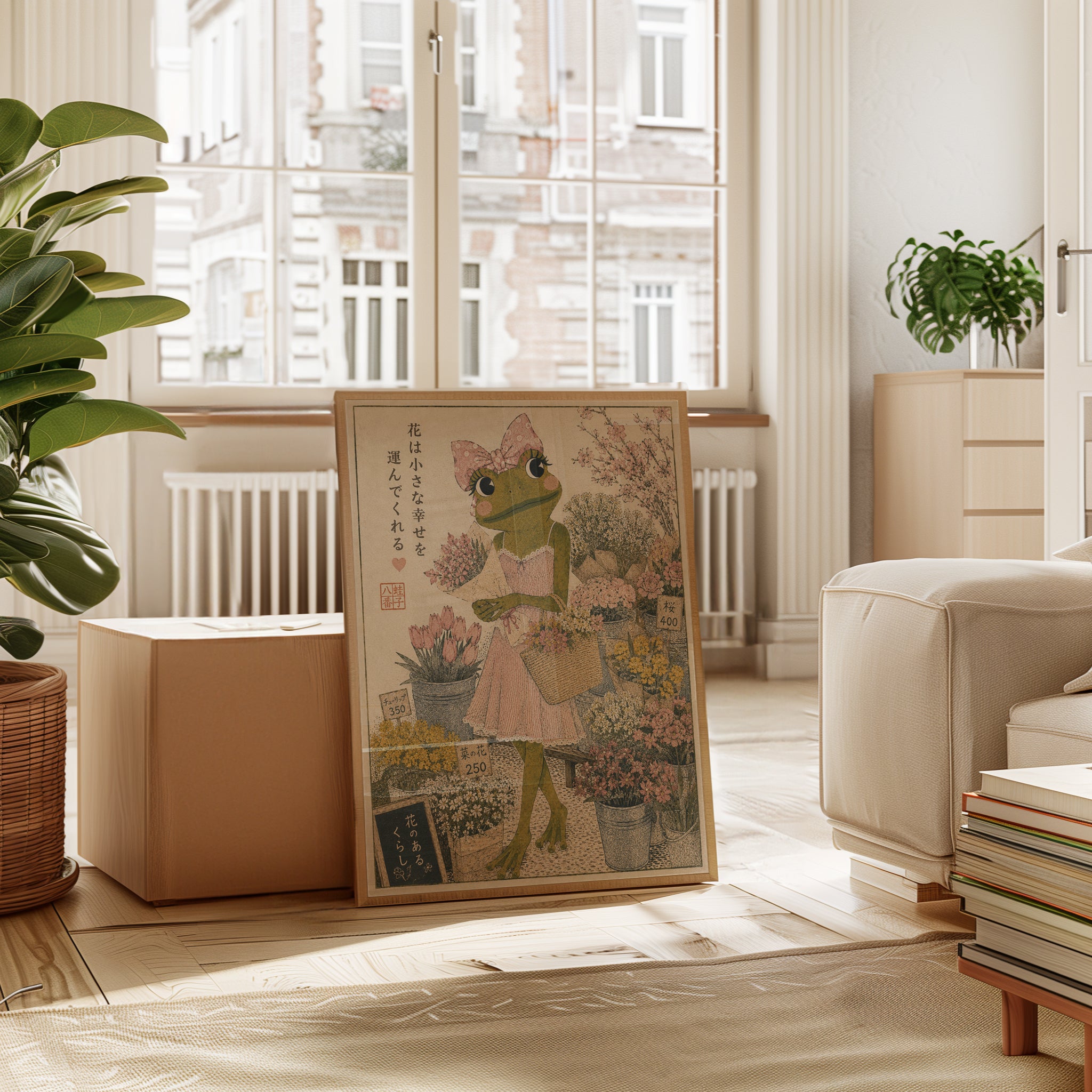 Japanese Frog Flower Shop Print - interior