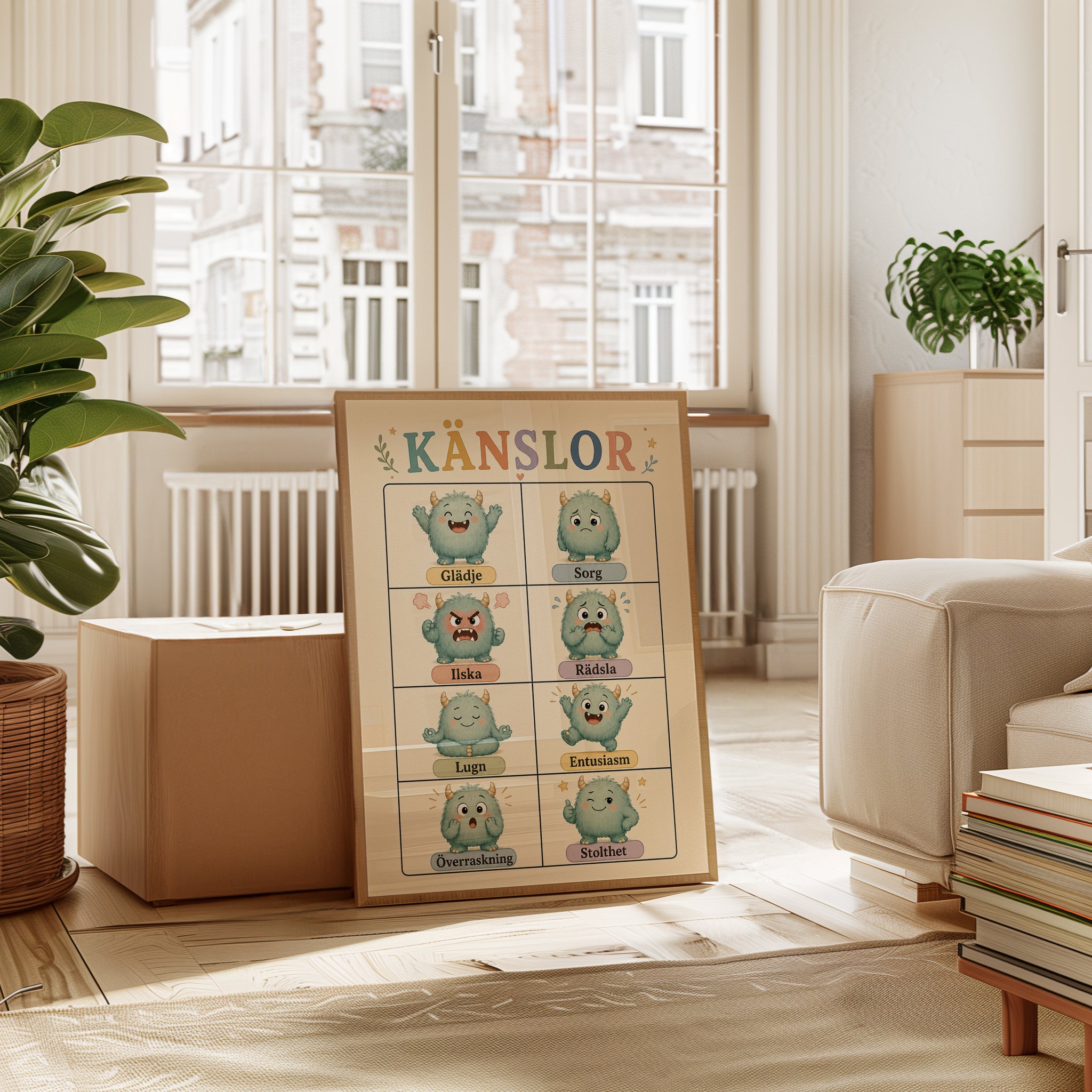 Swedish Emotions Chart Print: Whimsical Monster Feelings for Kids - interior
