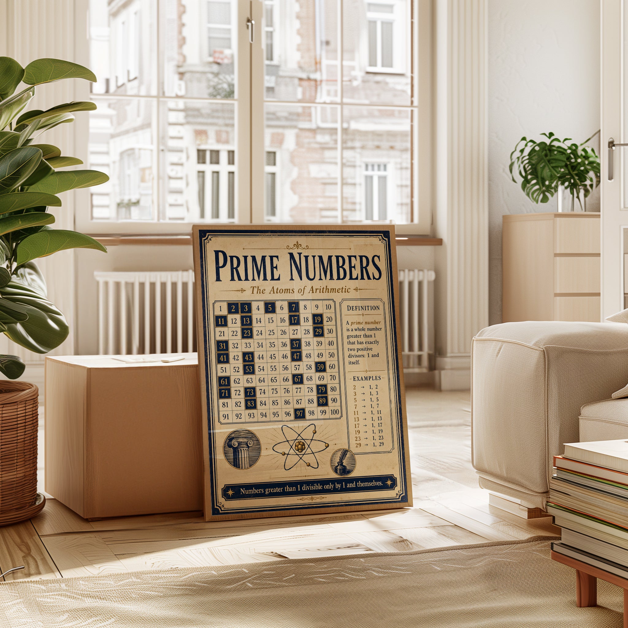Vintage Prime Numbers Poster – Math Chart - interior