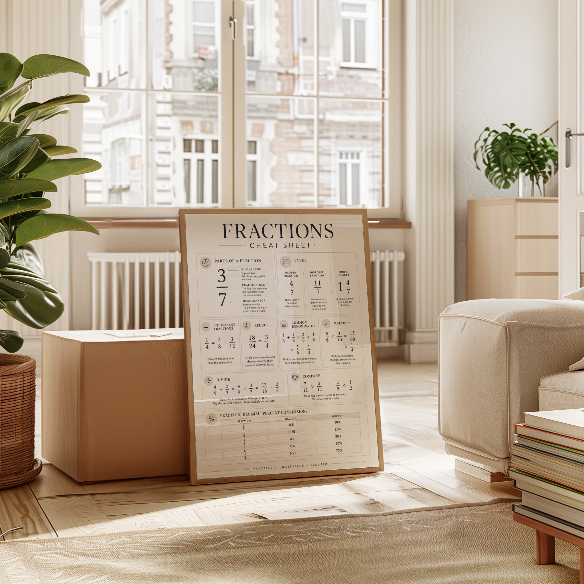 Fractions Poster – Math Classroom Wall Art - interior
