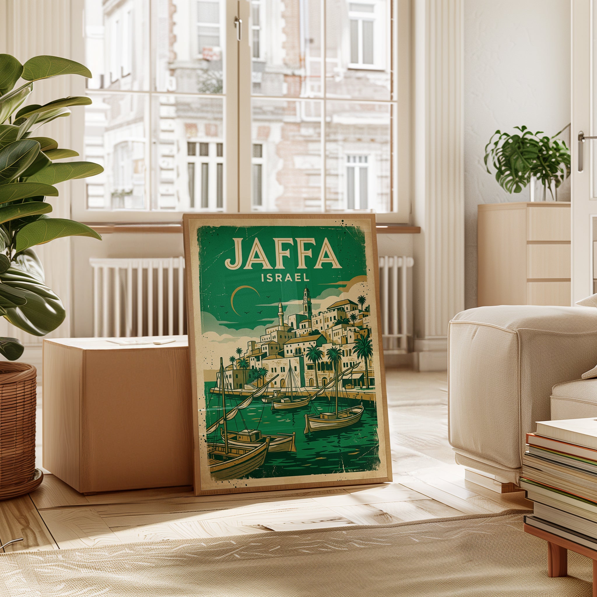 Jaffa Israel Vintage Travel Poster — Retro Mediterranean Coastal Art - interior