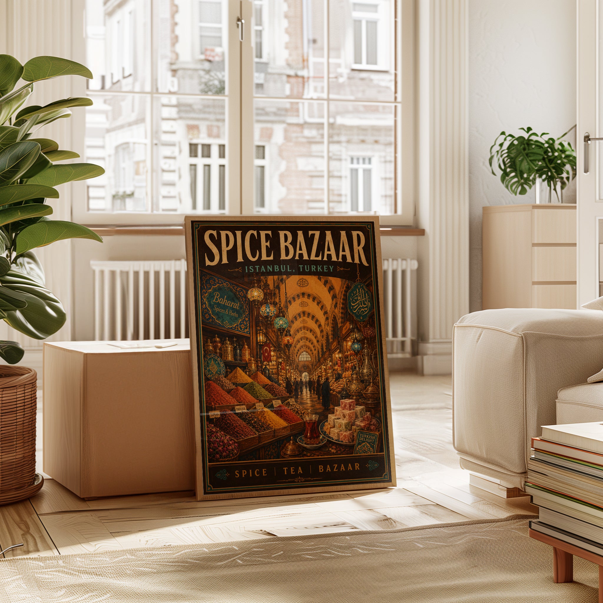 Spice Bazaar Vintage Travel Poster — Istanbul Turkey Market - interior