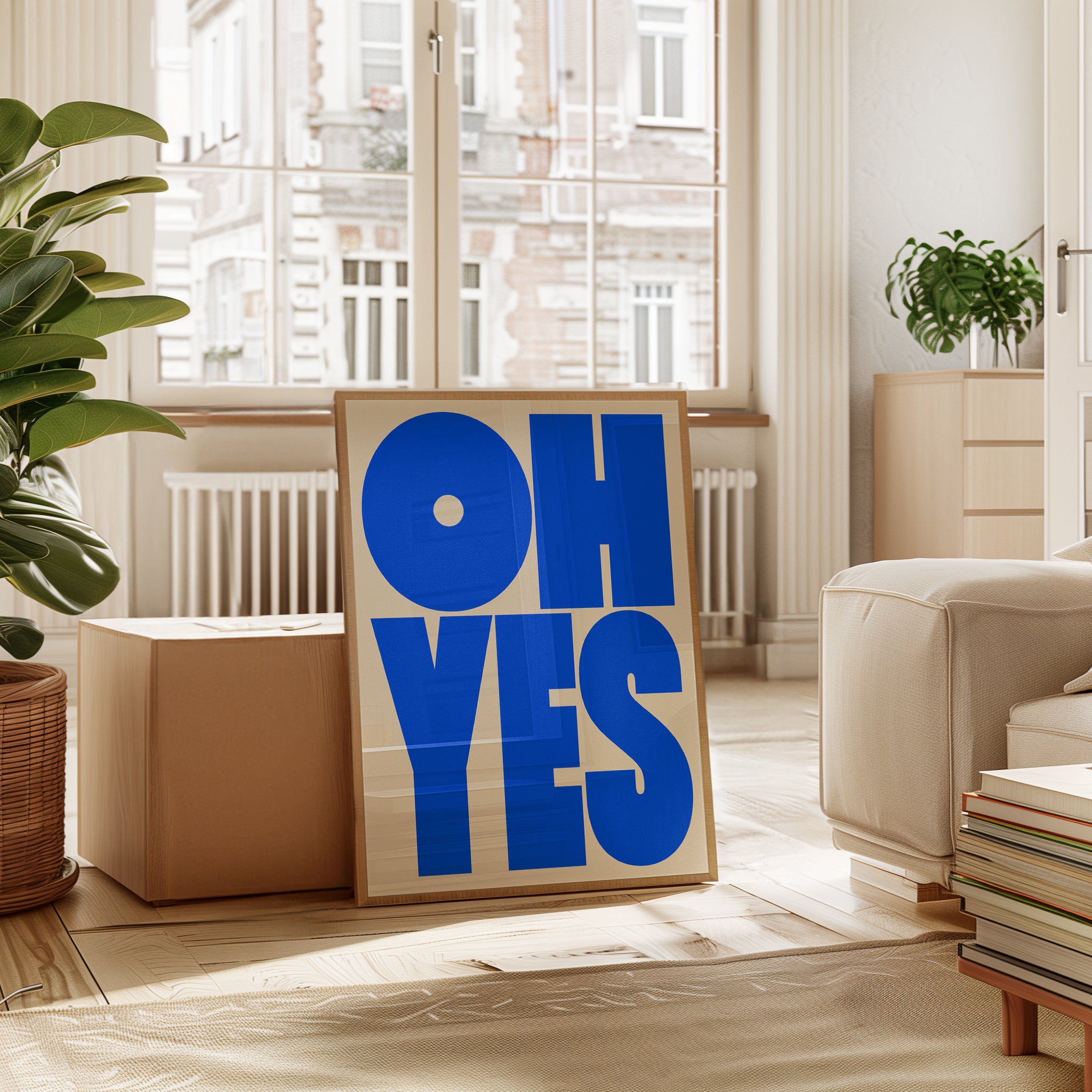 Oh Yes Typography Print — Bold Blue Retro Lettering - interior