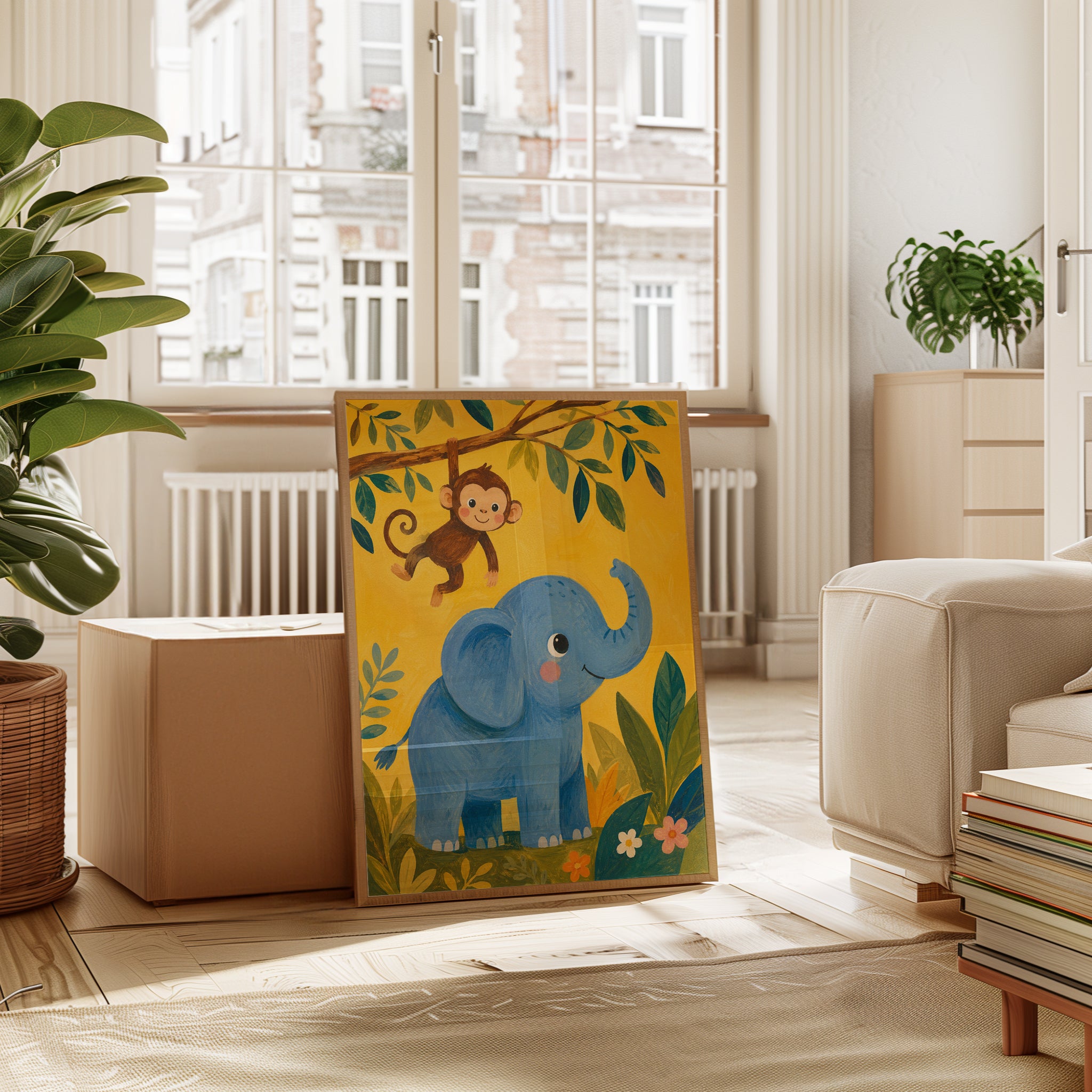 Jungle Nursery Wall Art – Elephant Monkey Print - interior