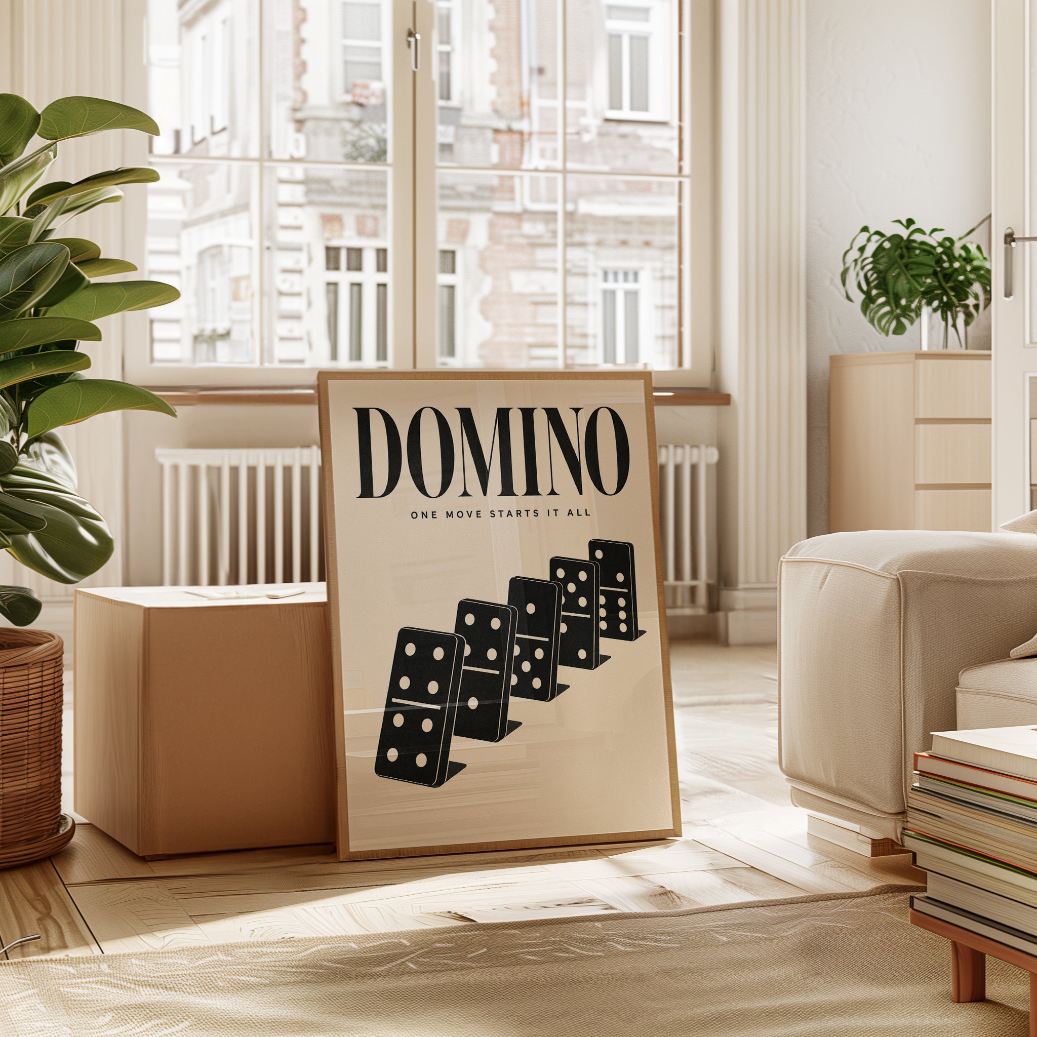 Domino Chain Poster: Vintage Mid-Century Black and Cream Art - interior