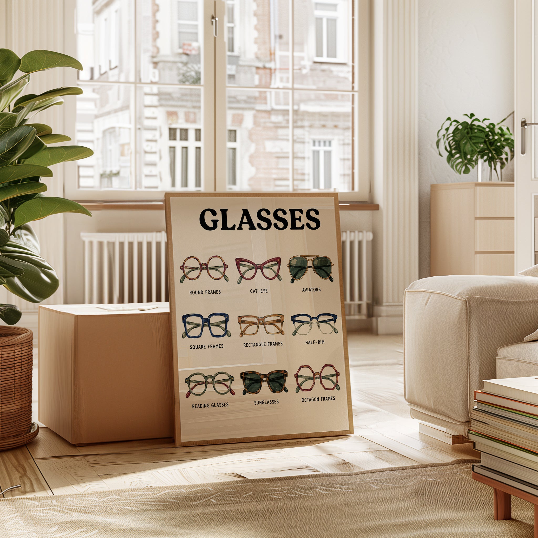Vintage Glasses Chart Print: Retro Eyewear Style Guide Poster - interior
