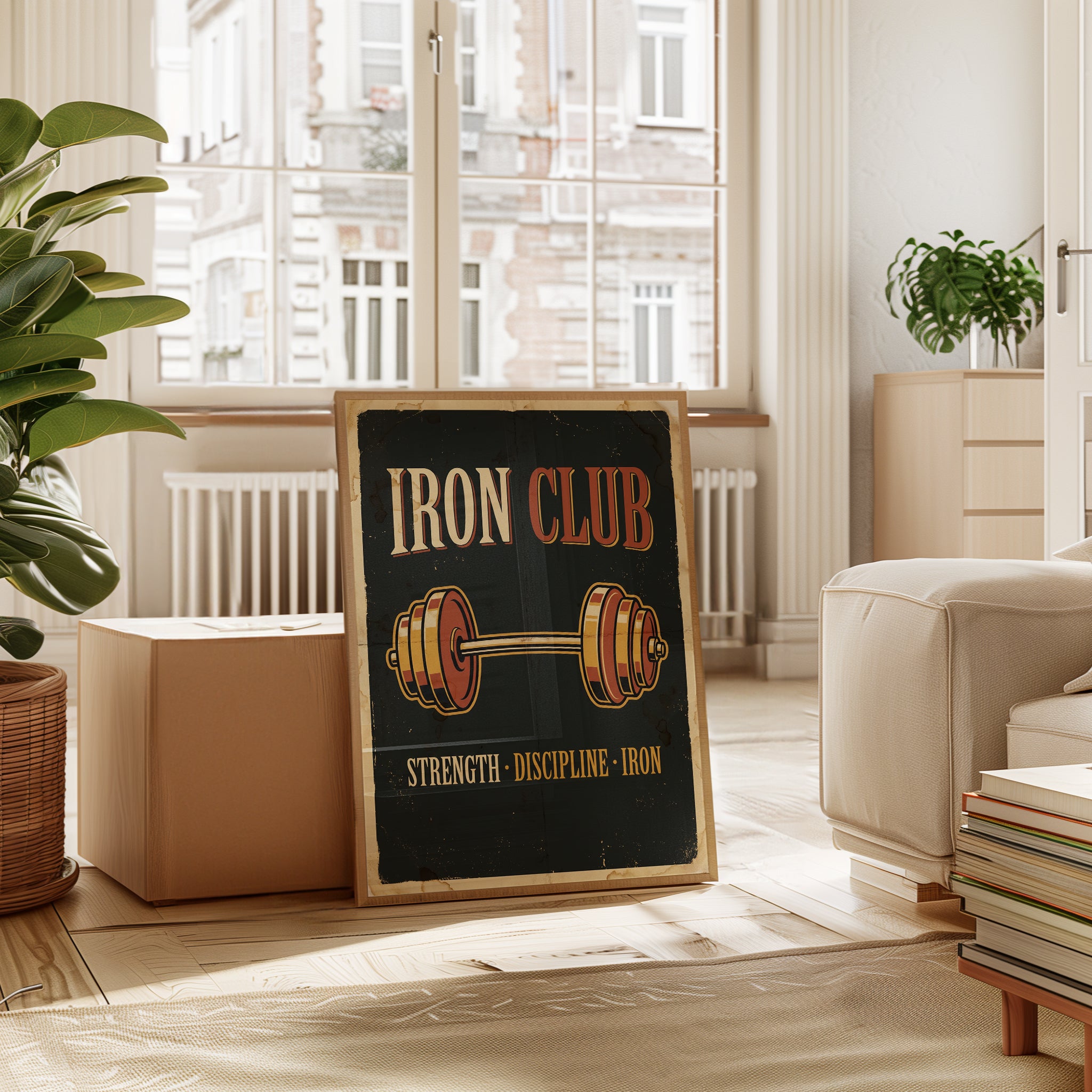 Iron Club Barbell Poster: Vintage Gym Fitness Wall Art - interior