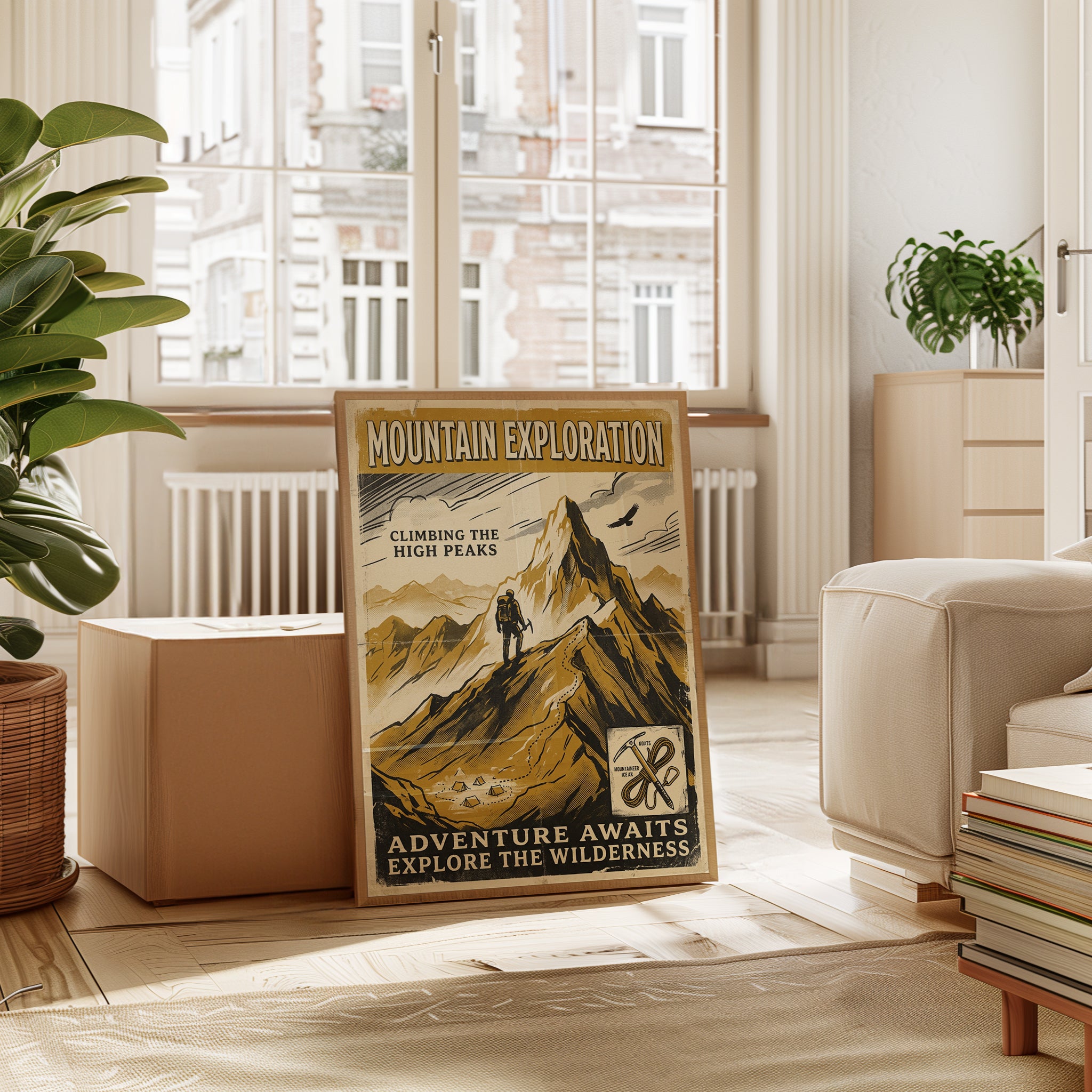 Mountain Exploration Poster: Vintage Climbing Adventure Art Print - interior