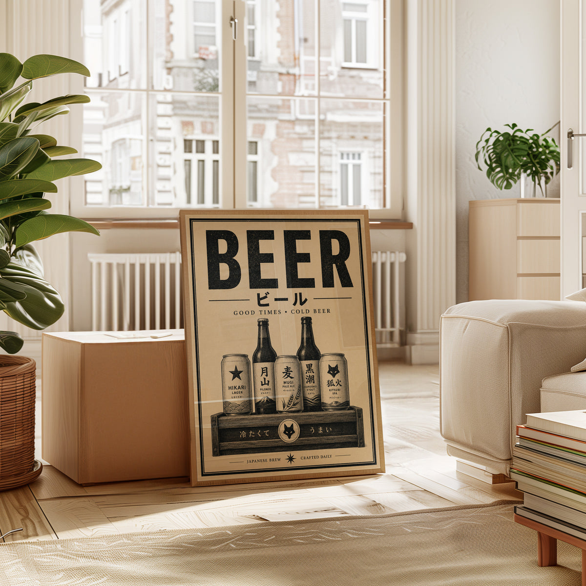 Japanese Beer Poster: Vintage Brewery Art for Kitchen or Bar - interior