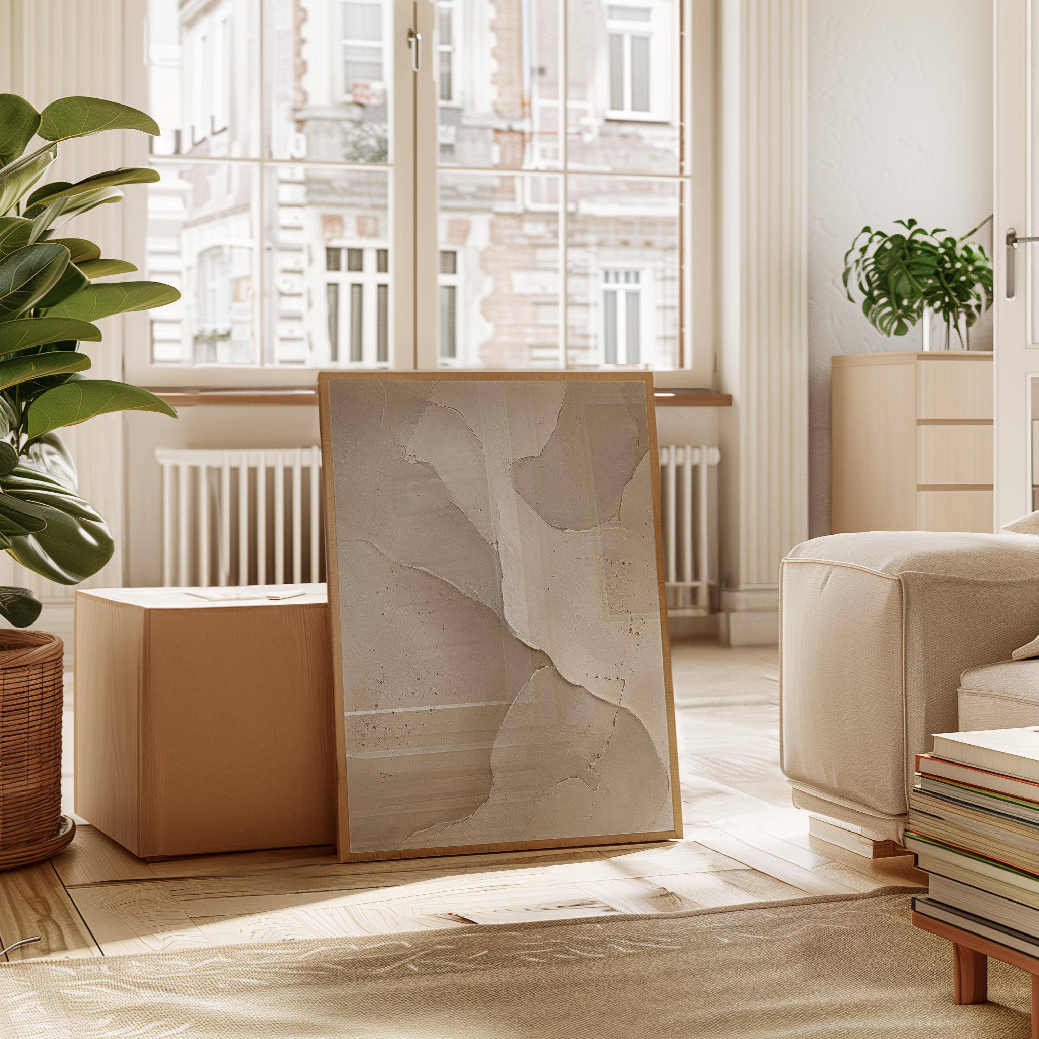 Textured Plaster Abstract Wall Art: Neutral Beige Organic Shapes - interior