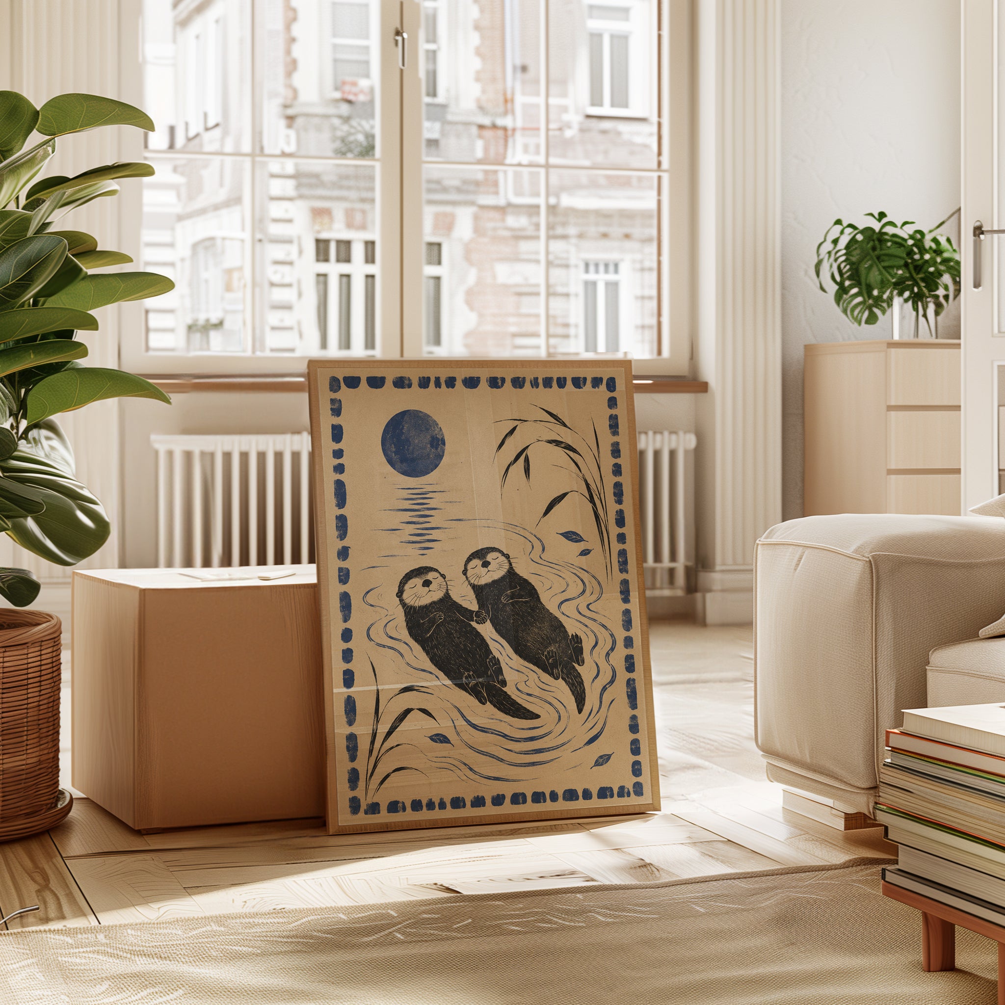 Sea Otter Wall Art – Japanese Folk Style Print - interior