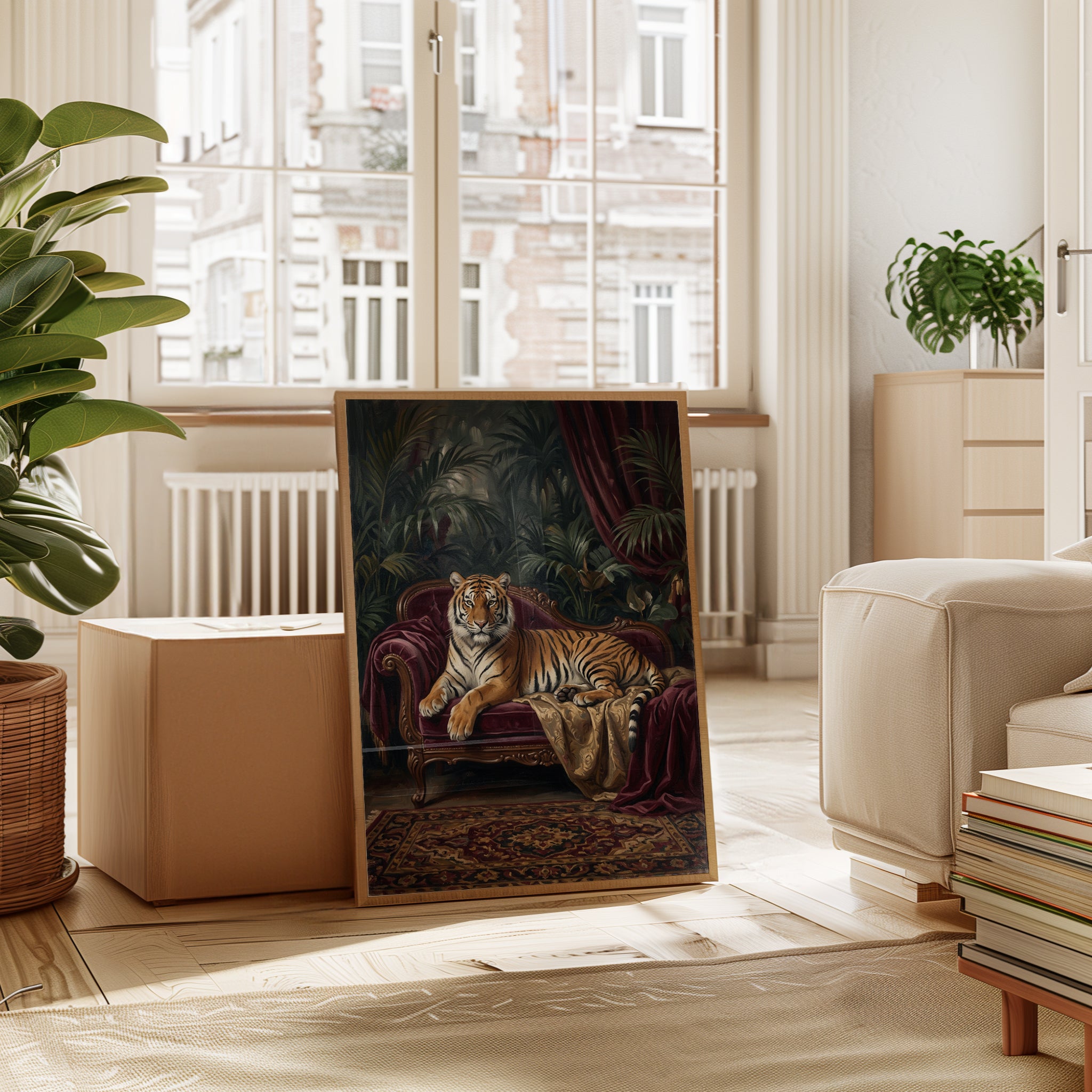 Tiger Portrait Art Print — Ornate Velvet Sofa - interior