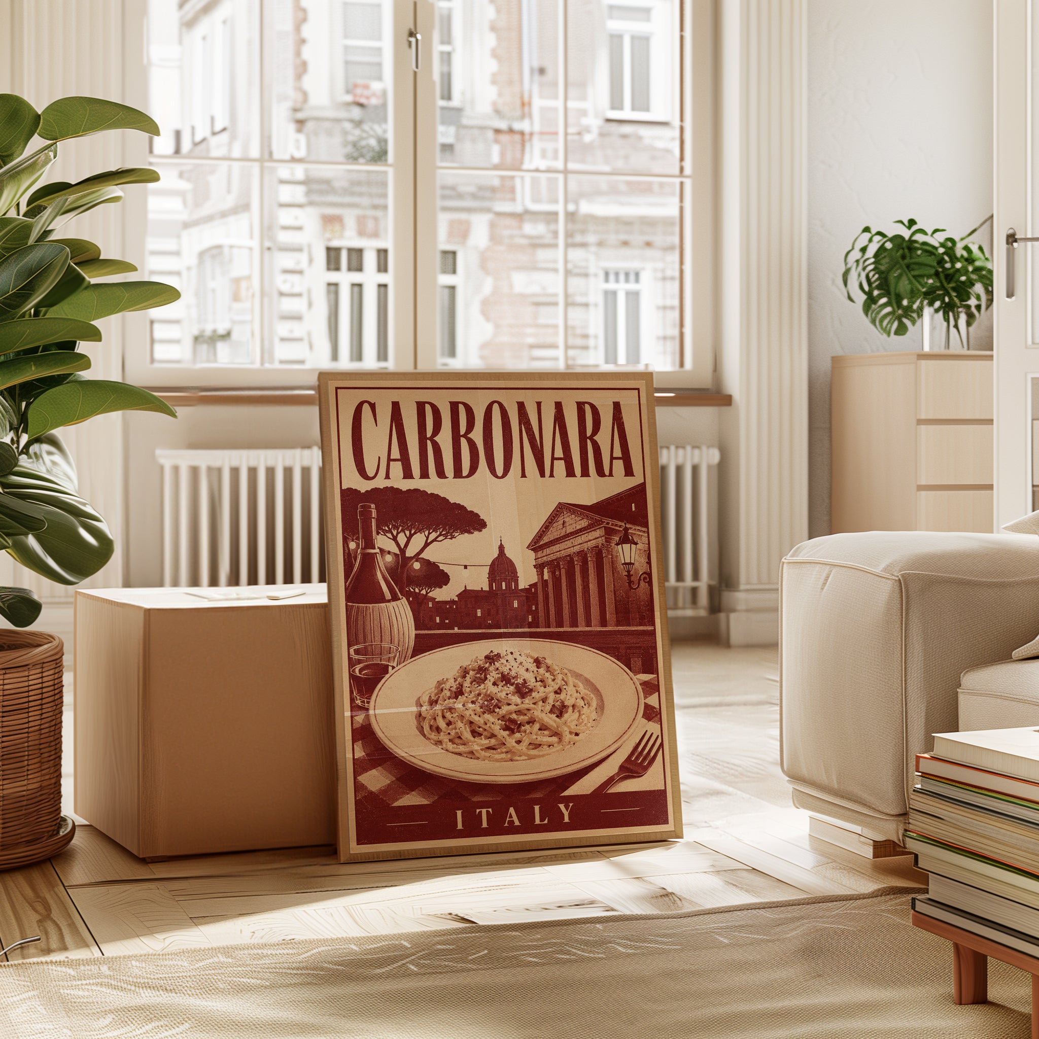 Carbonara Italy Travel Poster: Vintage Culinary Art Print - interior