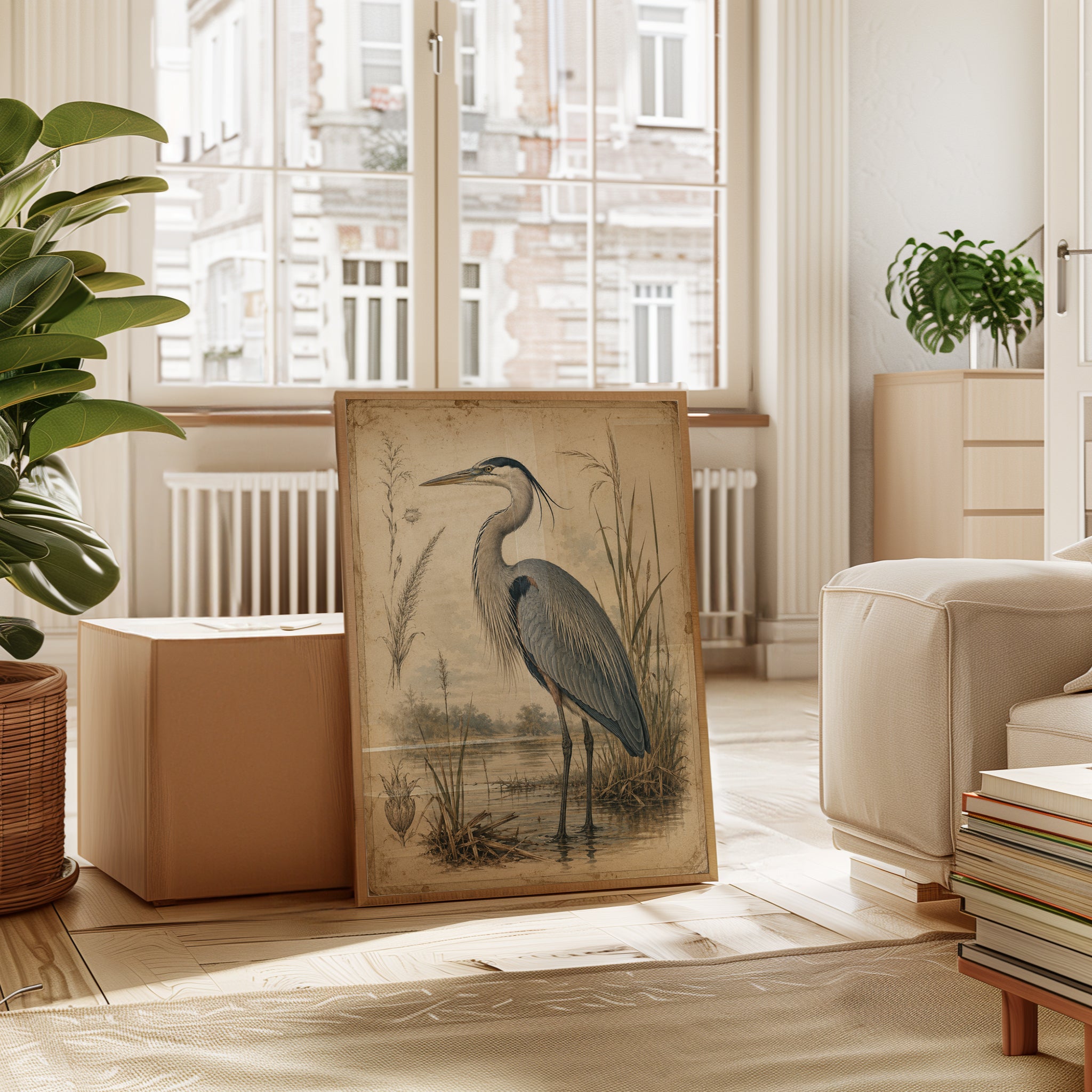 Heron Wall Art – Vintage Bird Print - interior