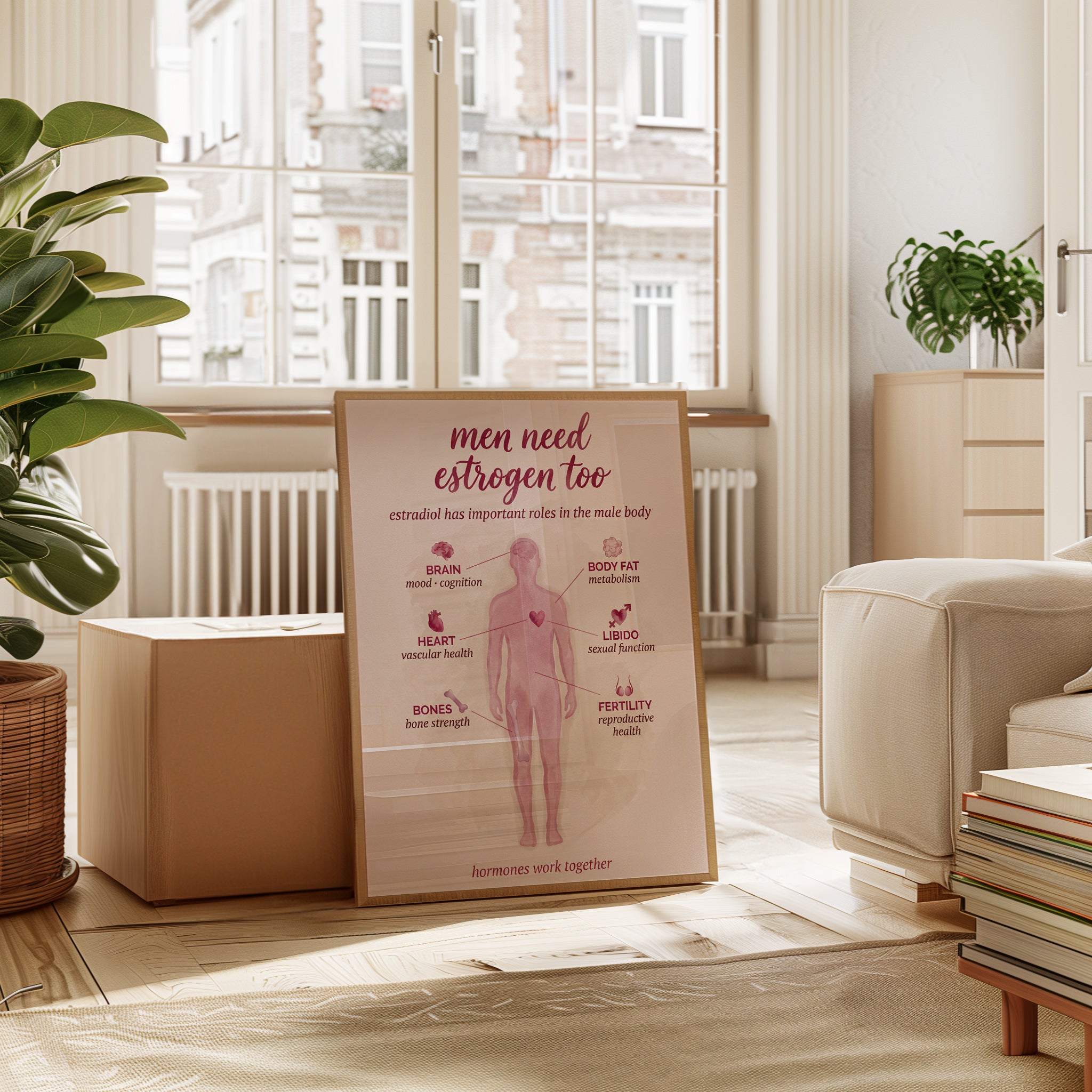 Men Need Estrogen Too Medical Infographic: Pink Health Poster - interior