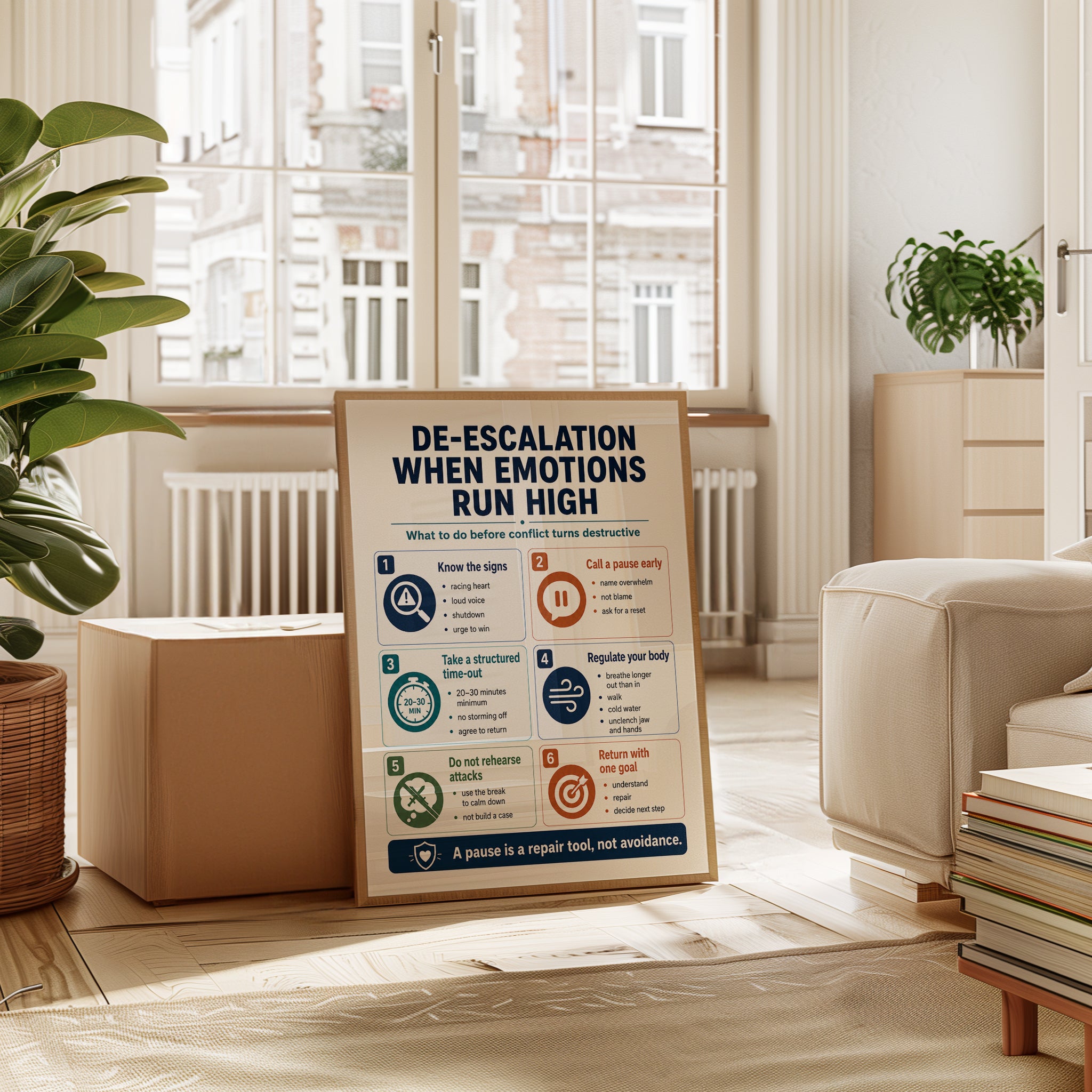 Conflict Resolution Print: De-Escalation Steps - interior