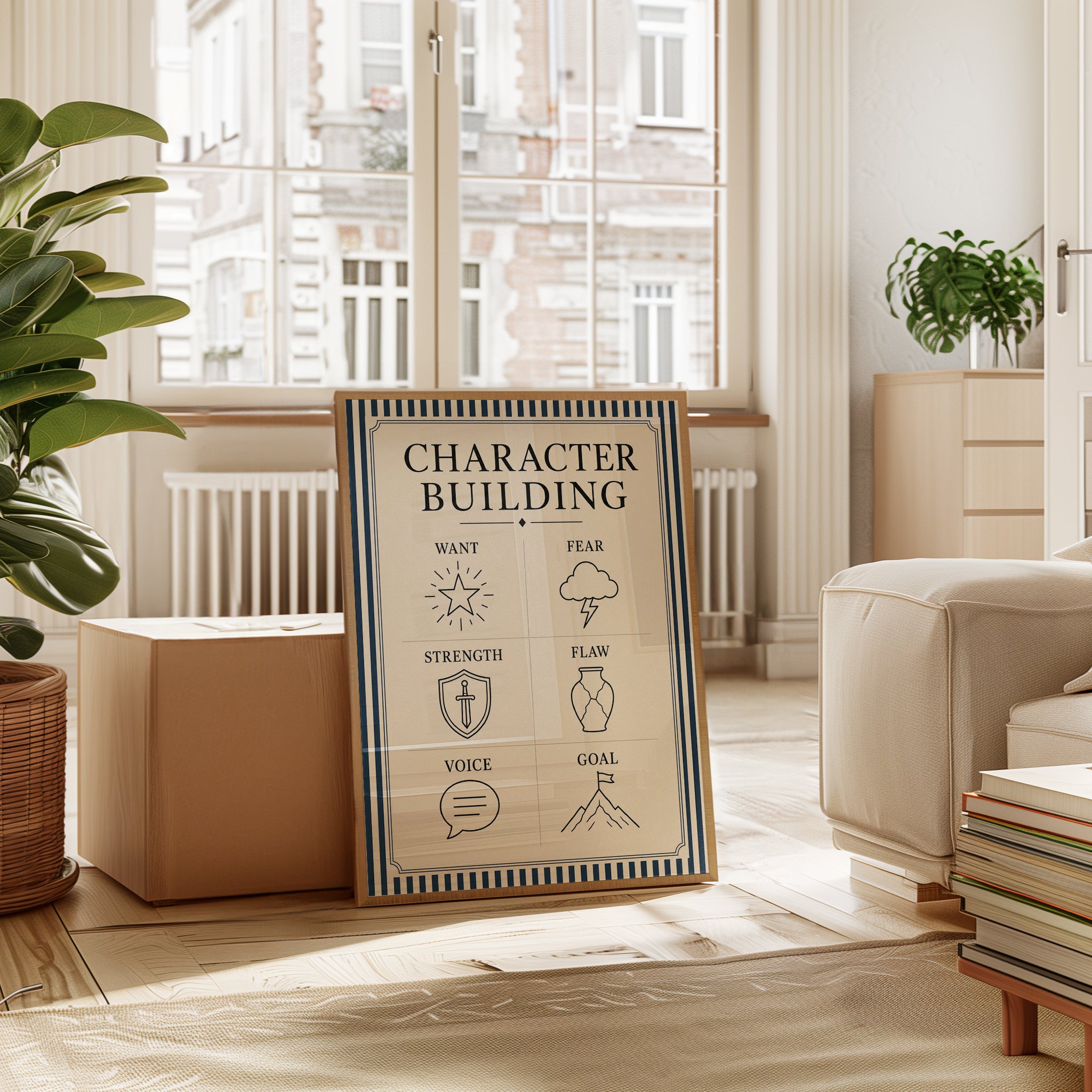 Character Building Chart Print: Minimalist Writing Guide Poster - interior