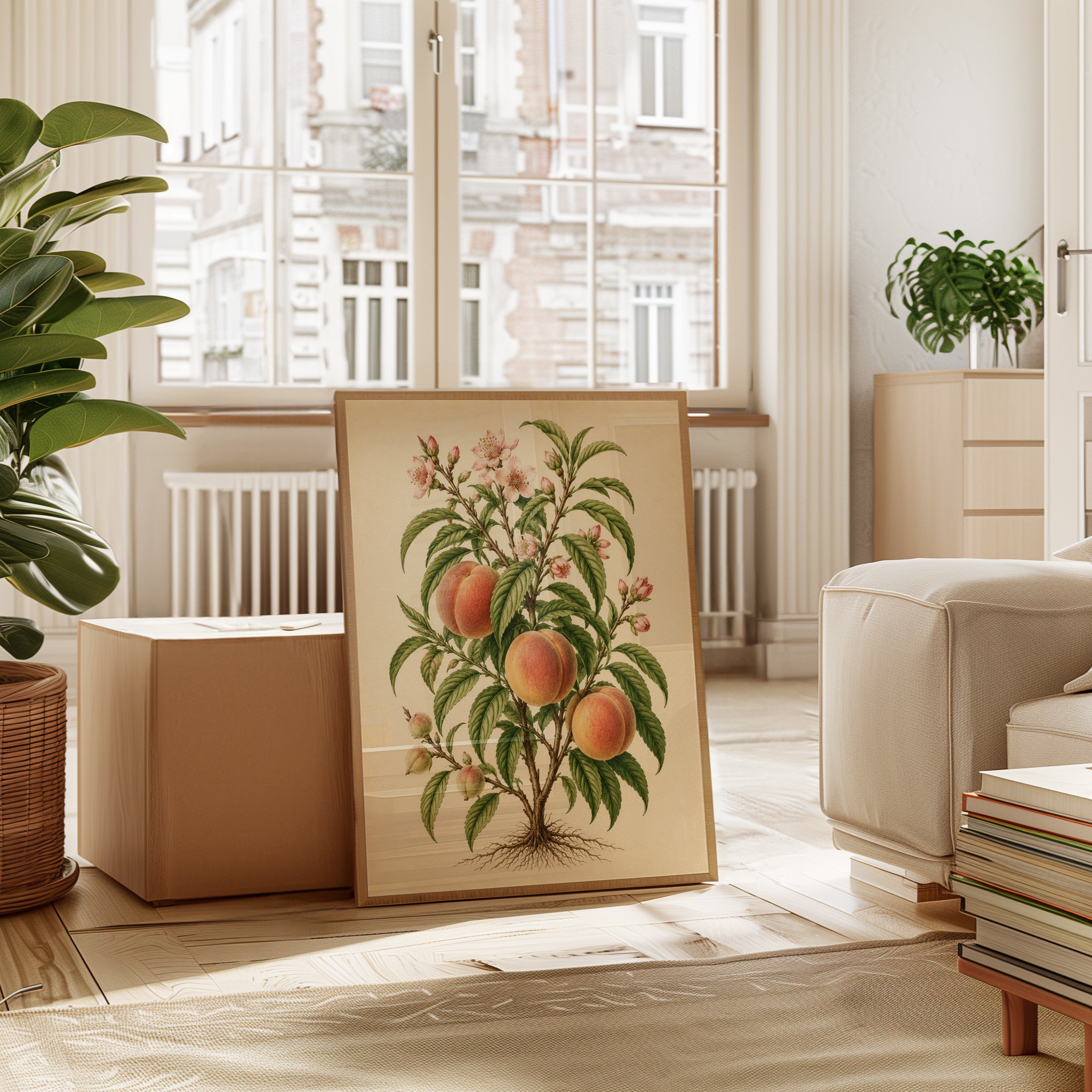 Vintage Peach Botanical Print — Hand-Painted Fruit Tree Illustration - interior